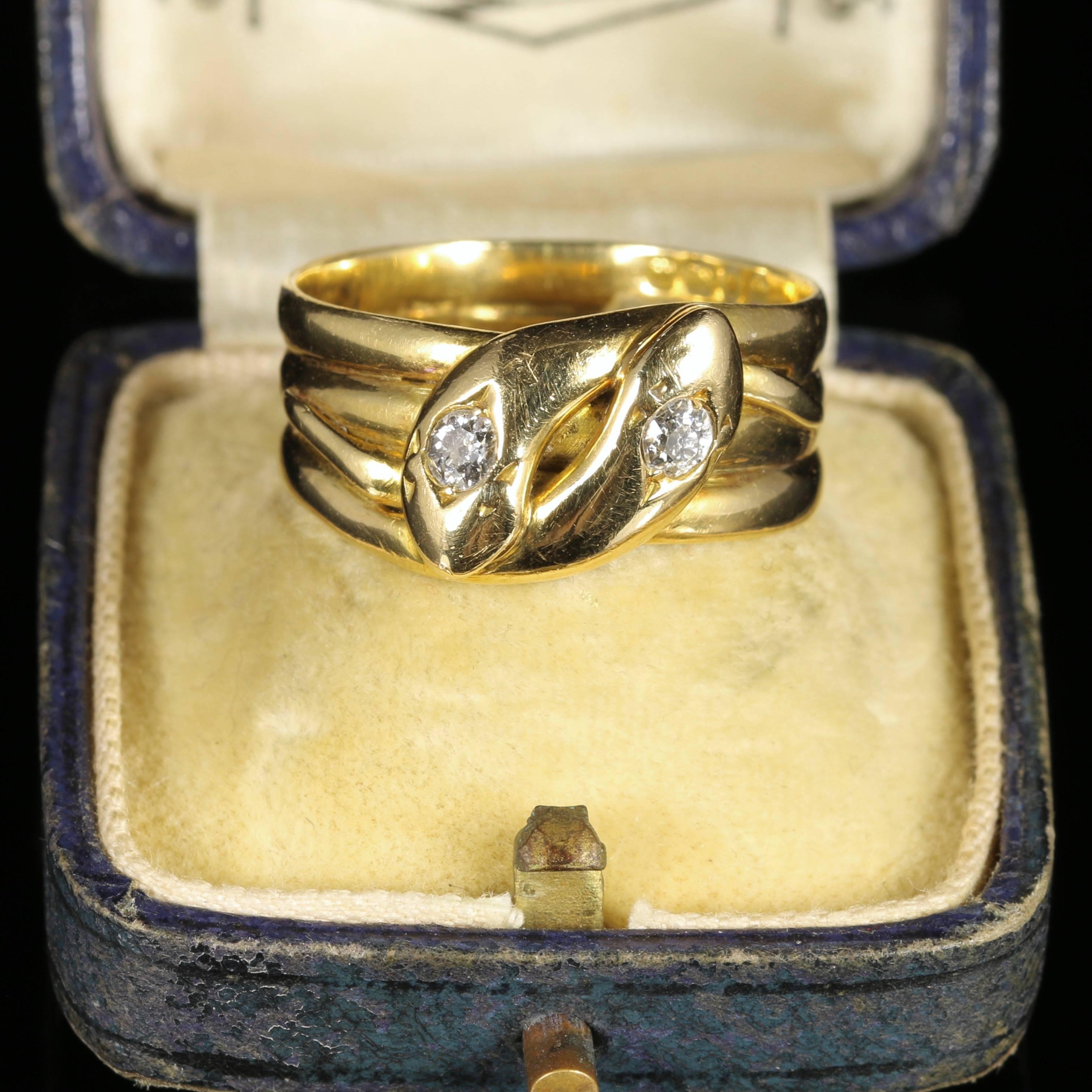 Antique Victorian Diamond Snake Gold Ring Dated London, 1901 4