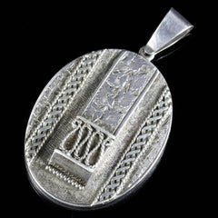 Antique Victorian Silver Locket circa 1900 Engraved Ivy