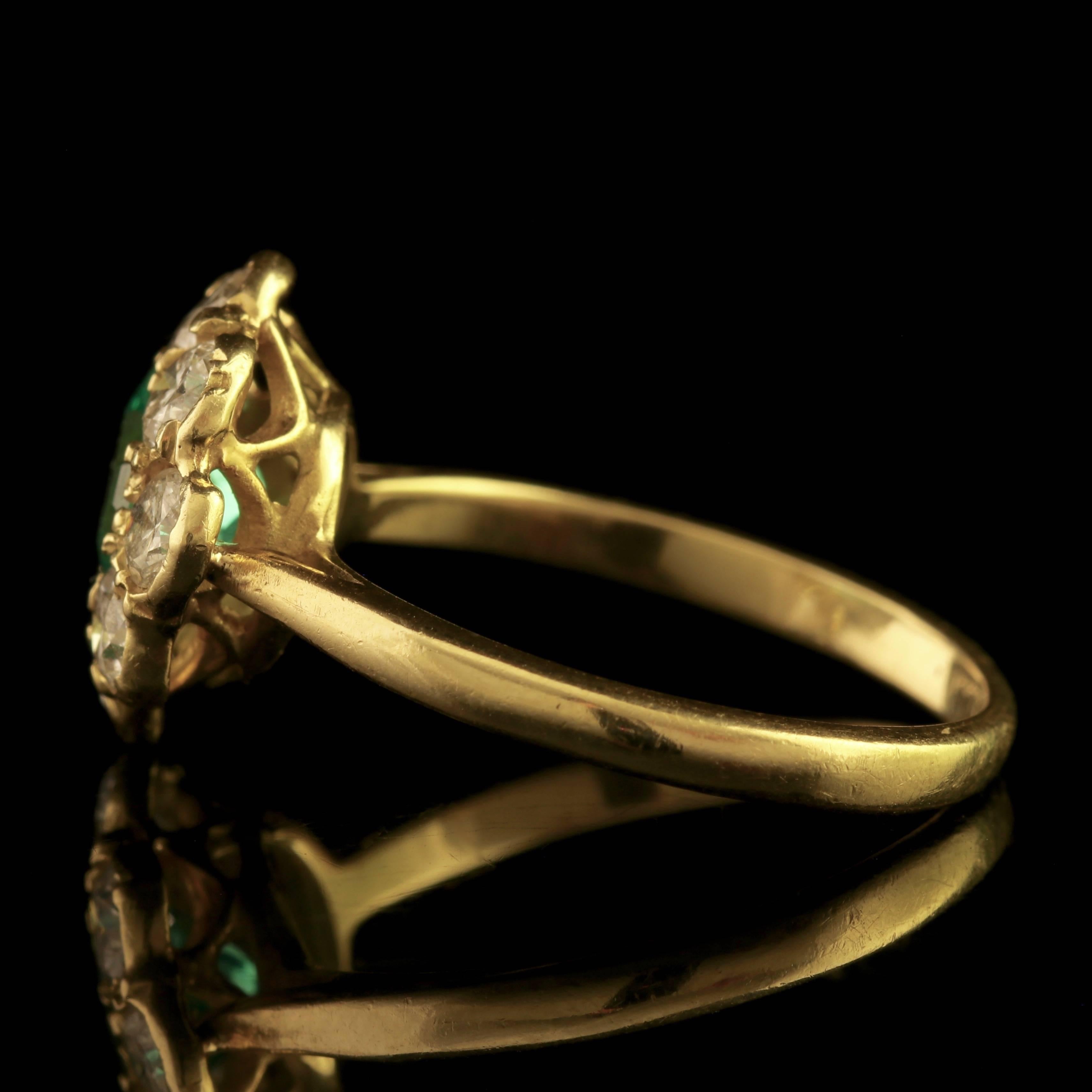 Antique Victorian Emerald Diamond Cluster Ring, circa 1900 In Excellent Condition In Lancaster, Lancashire