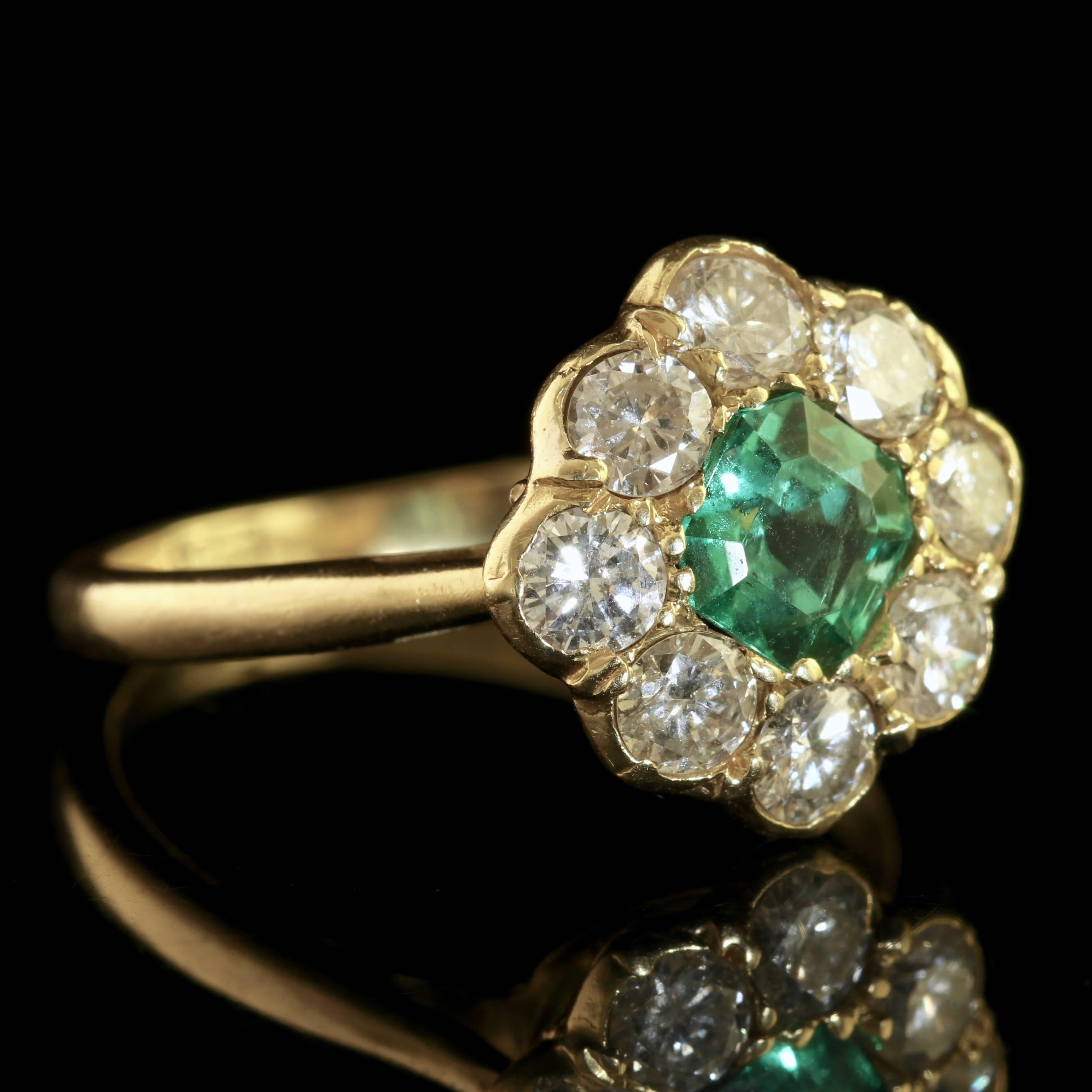 Antique Victorian Emerald Diamond Cluster Ring, circa 1900 1