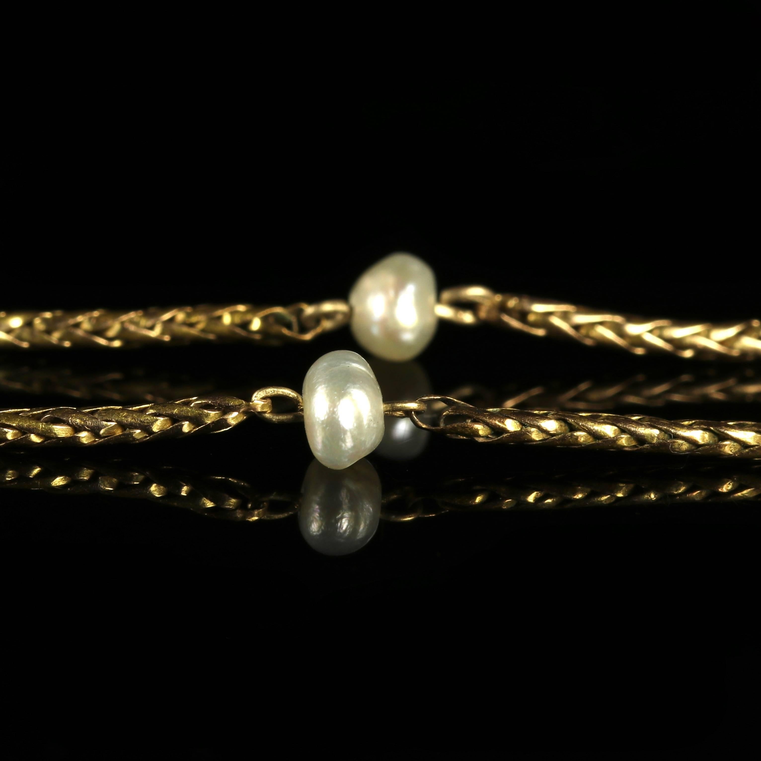Antique Victorian Gold Pearl Plait Chain, Circa 1895 For Sale 1
