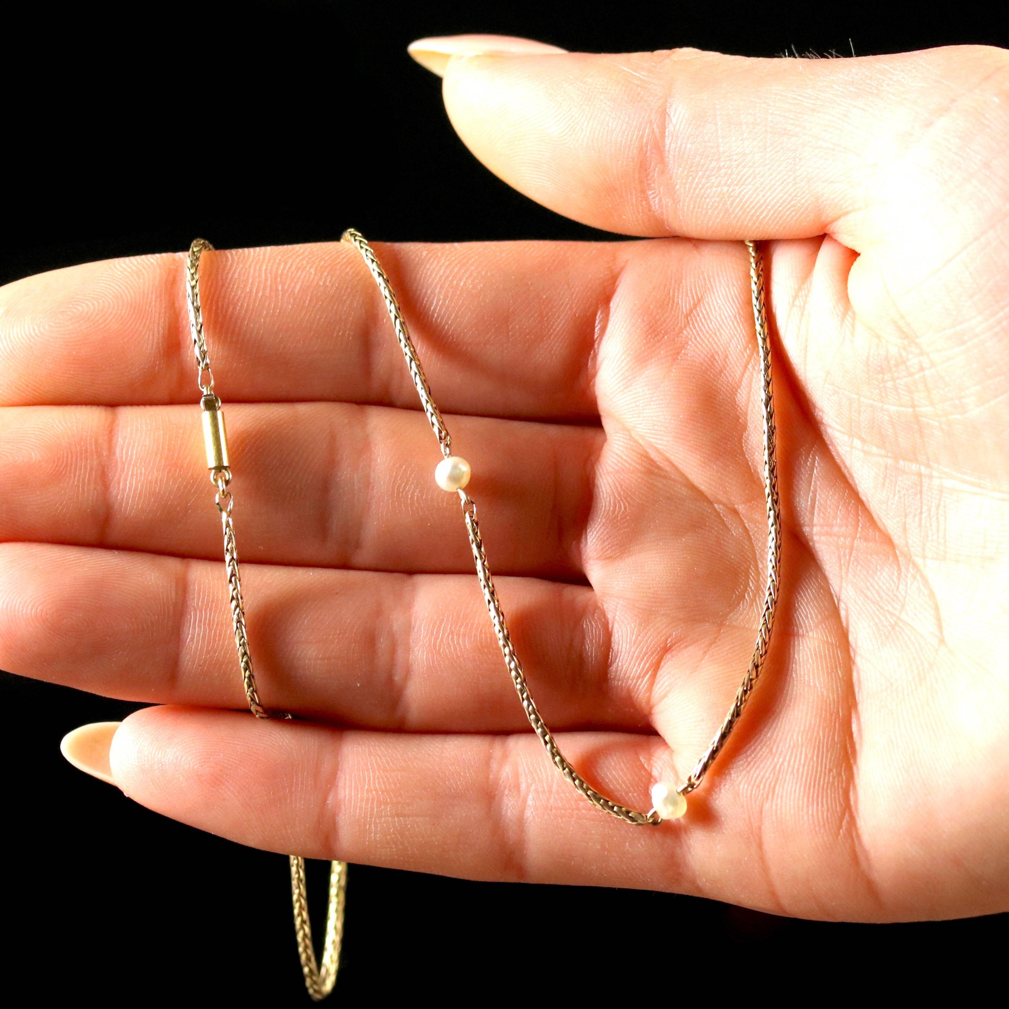 Antique Victorian Gold Pearl Plait Chain, Circa 1895 For Sale 5