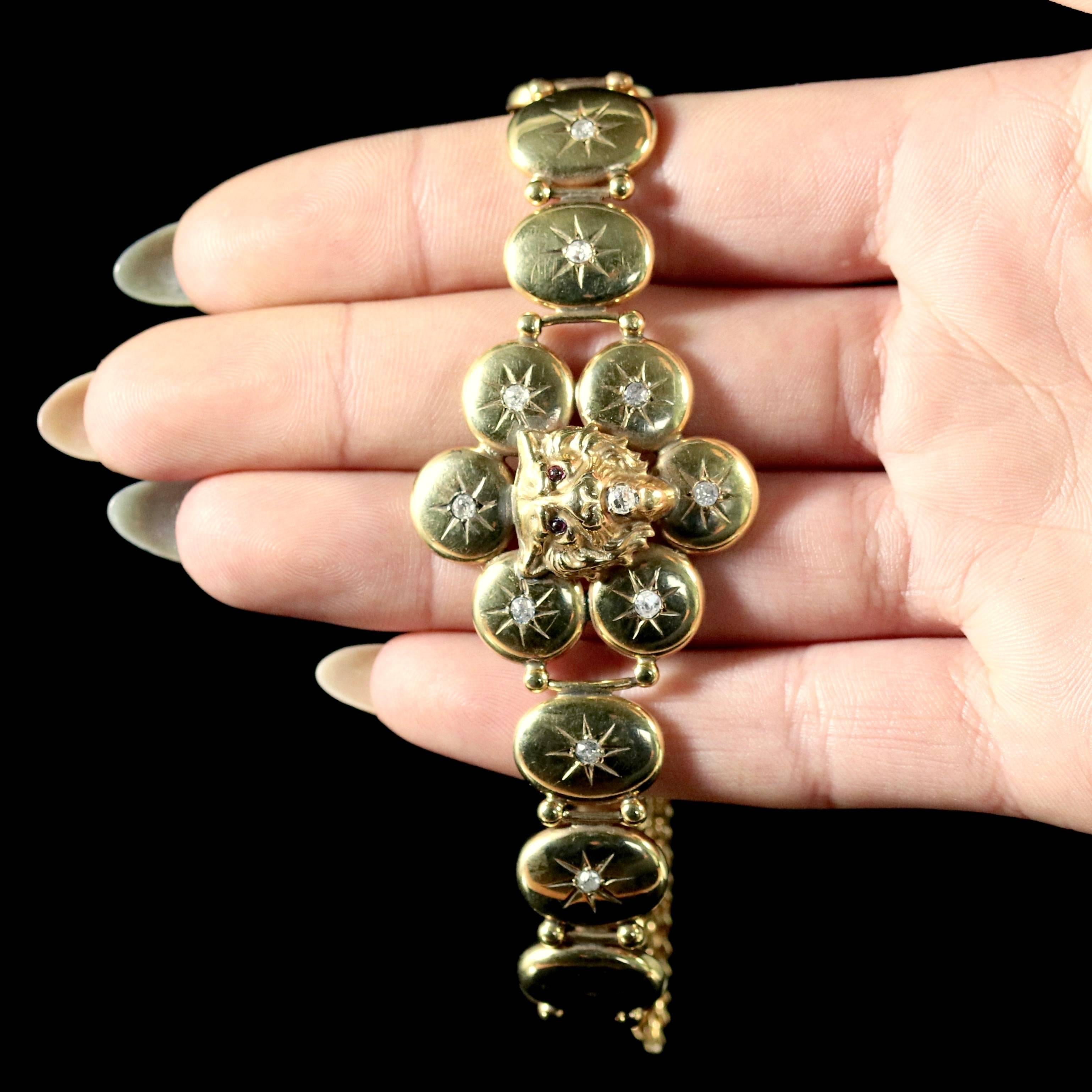Antique Victorian Gold Diamond Lion Bracelet, circa 1860 4