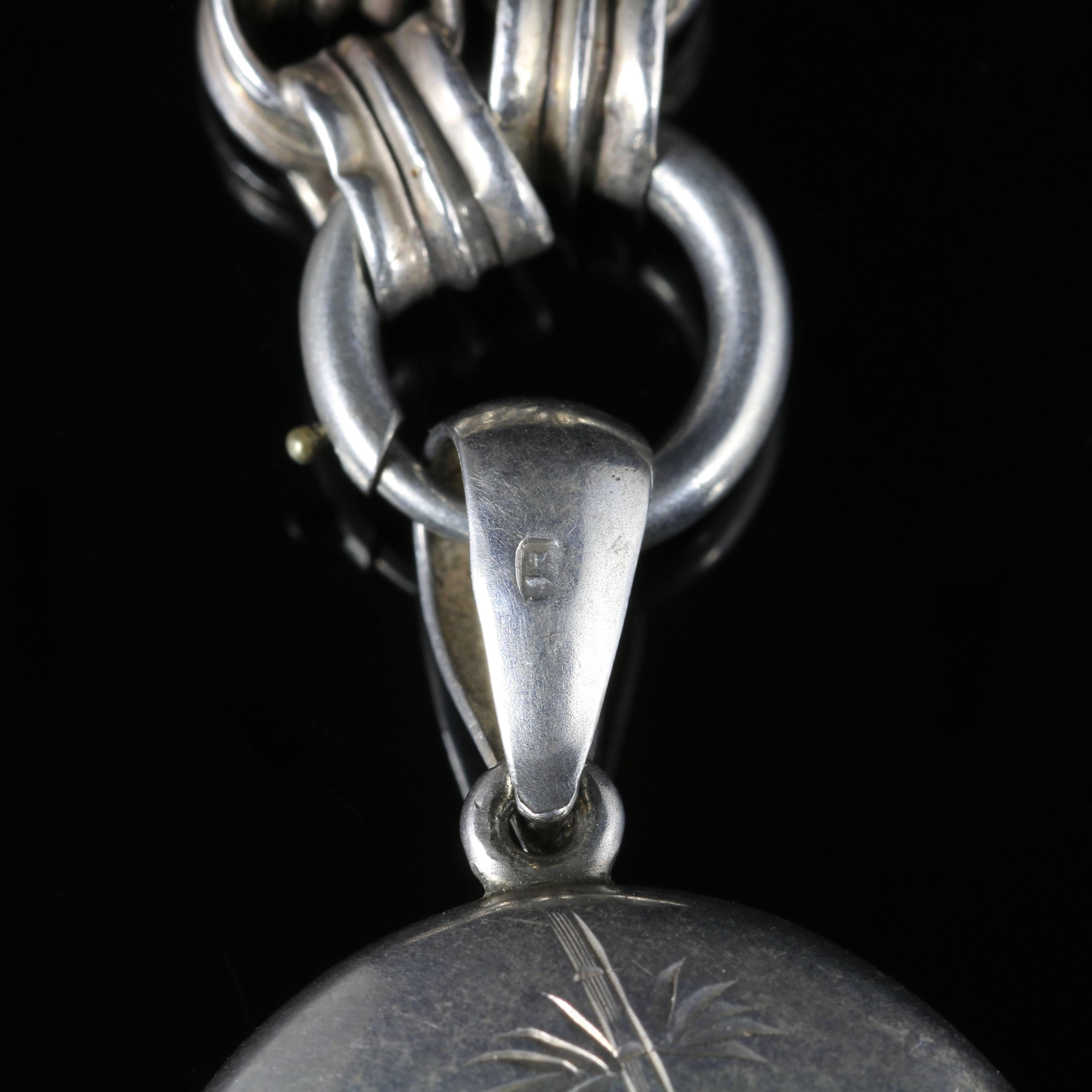 Antique Victorian Silver Locket and Collar, Birmingham, 1883 2