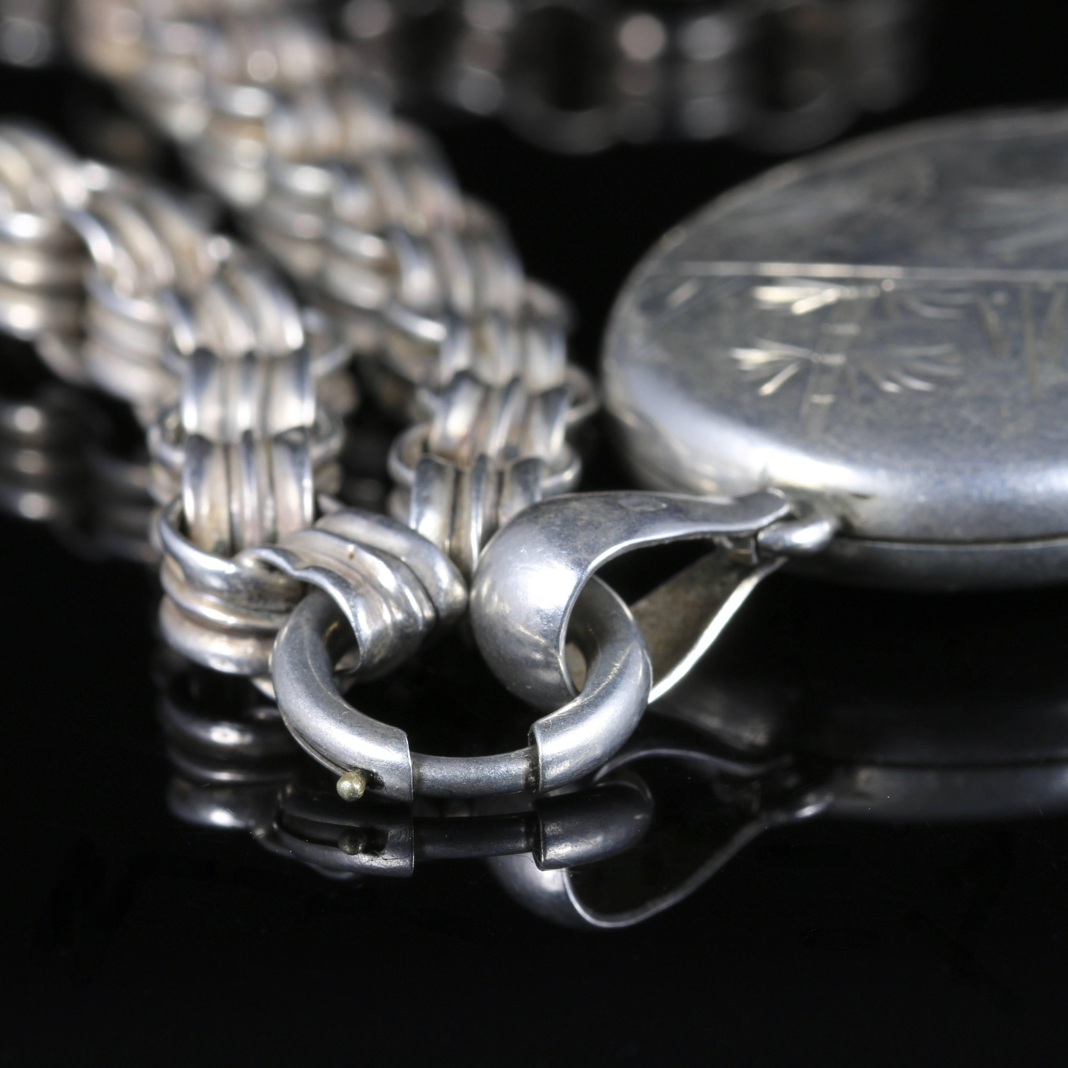 Antique Victorian Silver Locket and Collar, Birmingham, 1883 1