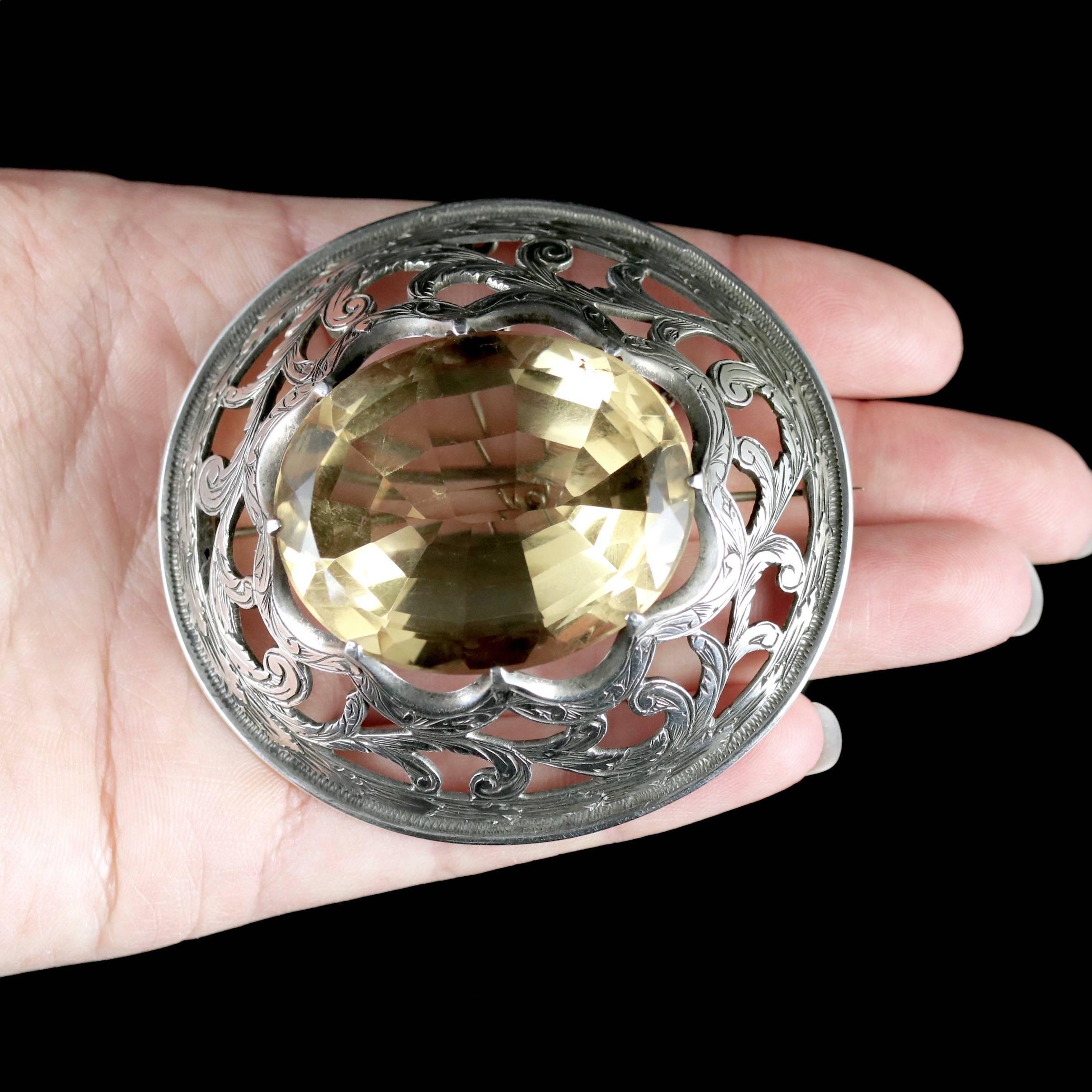 Antique Victorian Large Scottish Silver Citrine Brooch, circa 1860 3