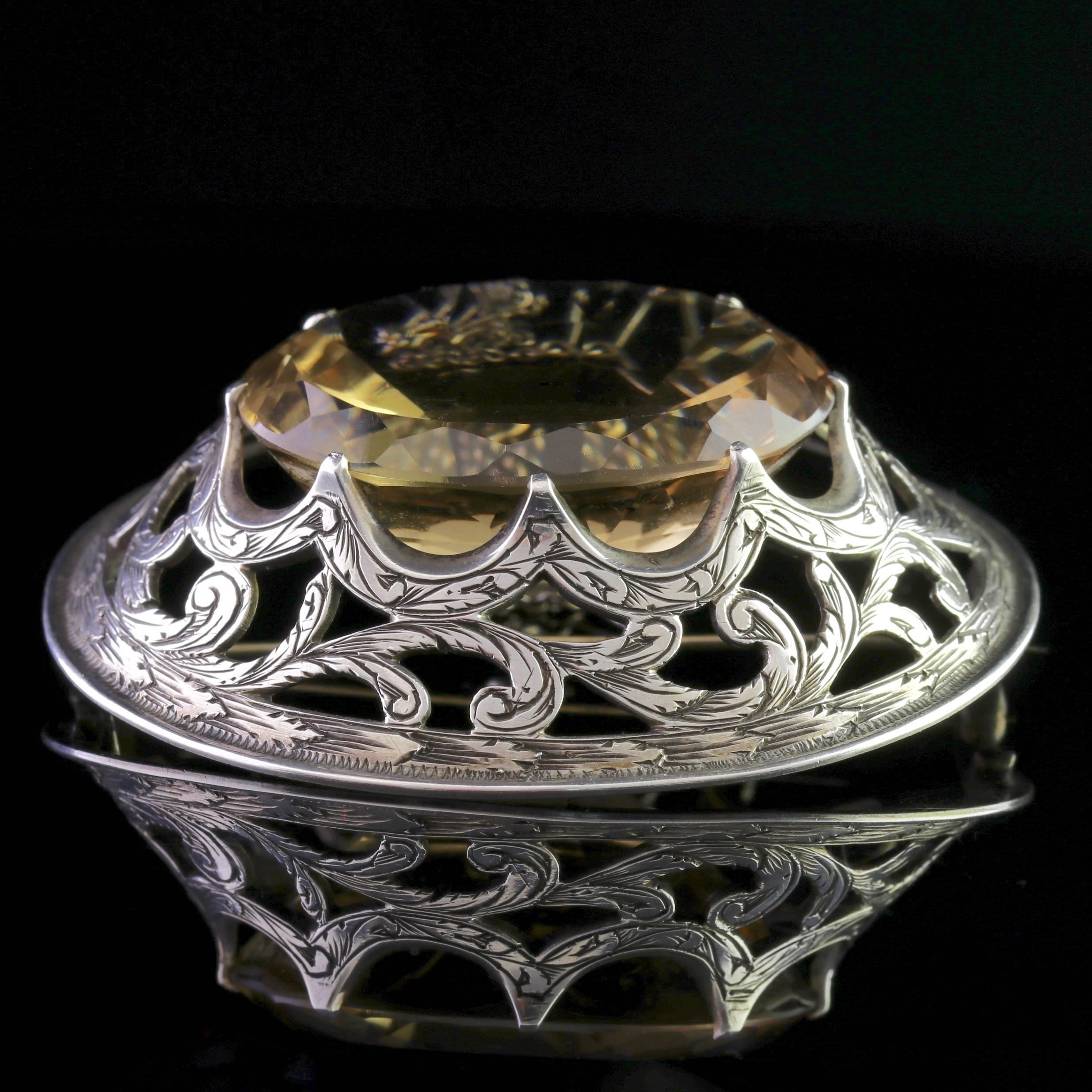 Antique Victorian Large Scottish Silver Citrine Brooch, circa 1860 1