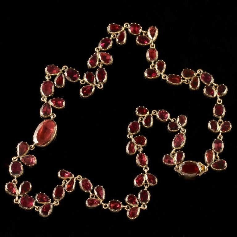 Collier Antique En Or 14k Avec Grenats Rouges Et Perles - Style Frange Rivière Austro-Hongrois