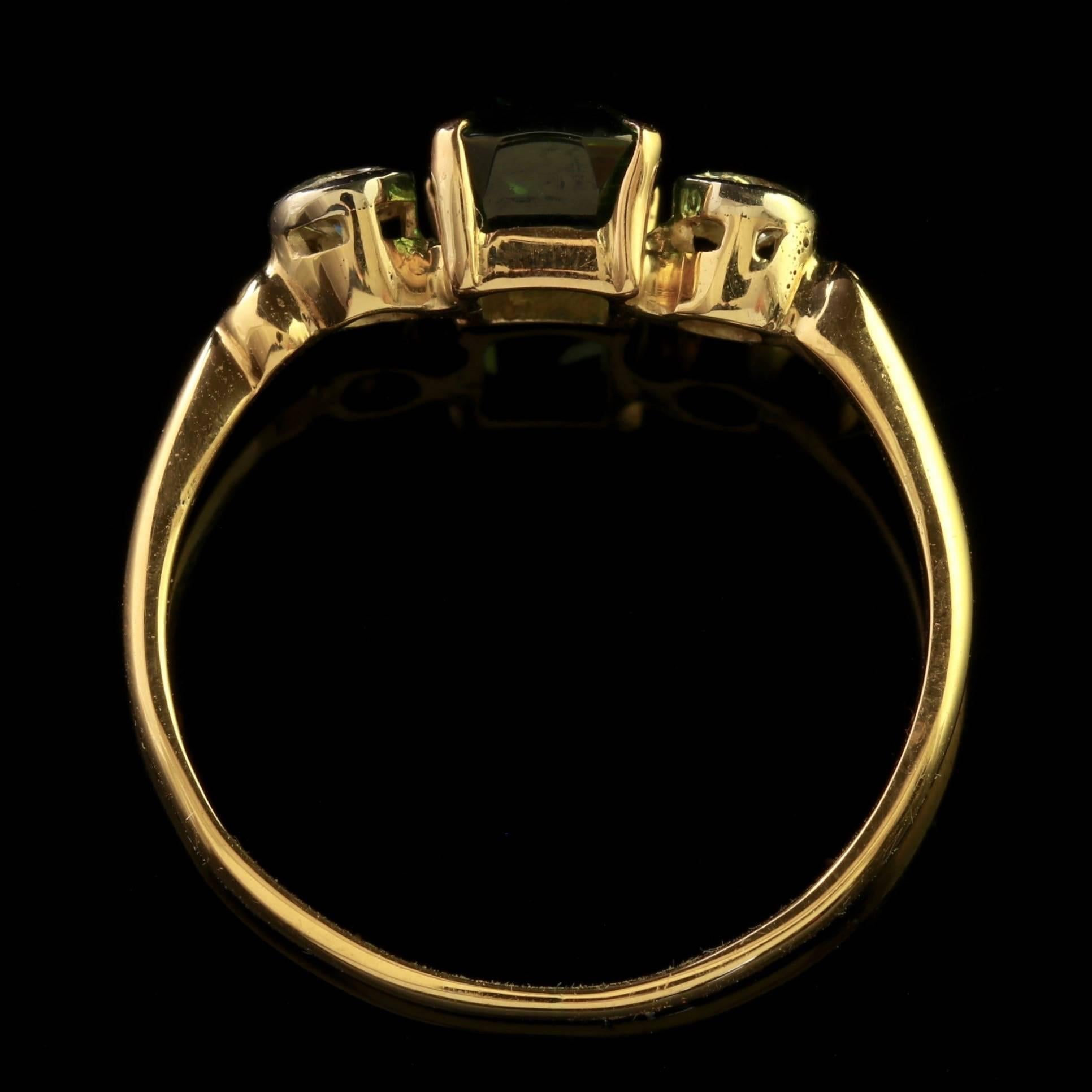 Antique Victorian Green Tourmaline Diamond Ring 18 Carat Gold 1