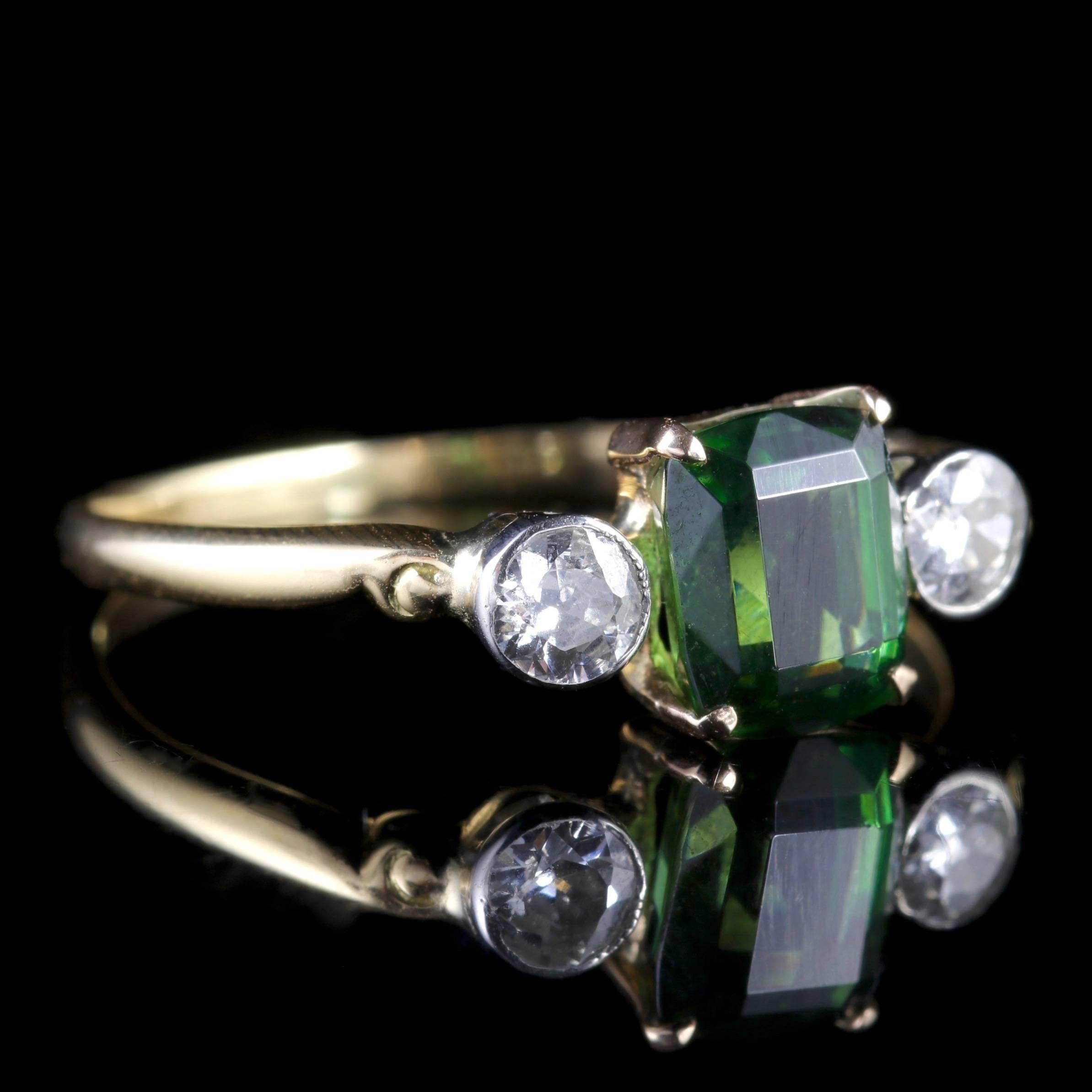 Antique Victorian Green Tourmaline Diamond Ring 18 Carat Gold In Excellent Condition In Lancaster, Lancashire