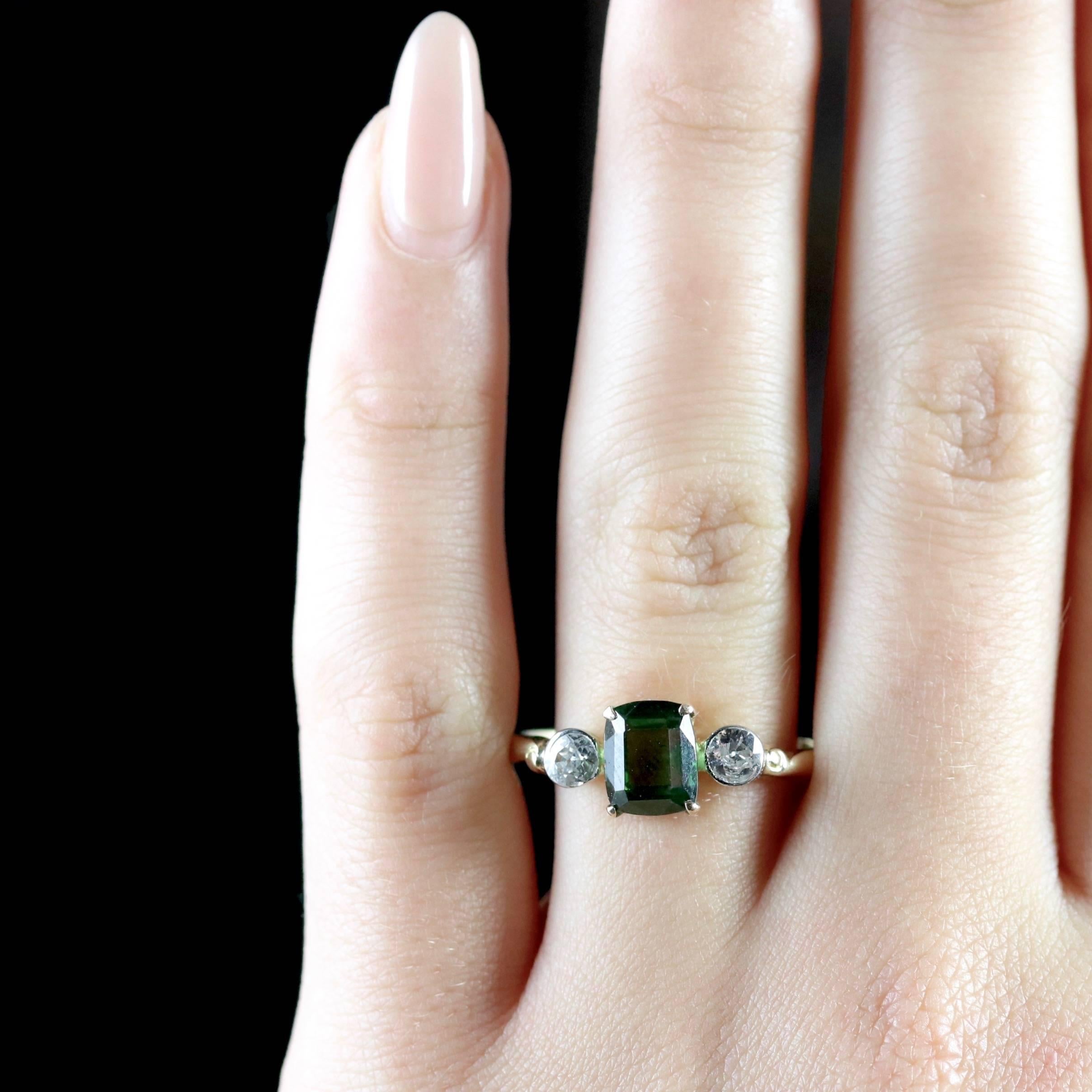Antique Victorian Green Tourmaline Diamond Ring 18 Carat Gold 3