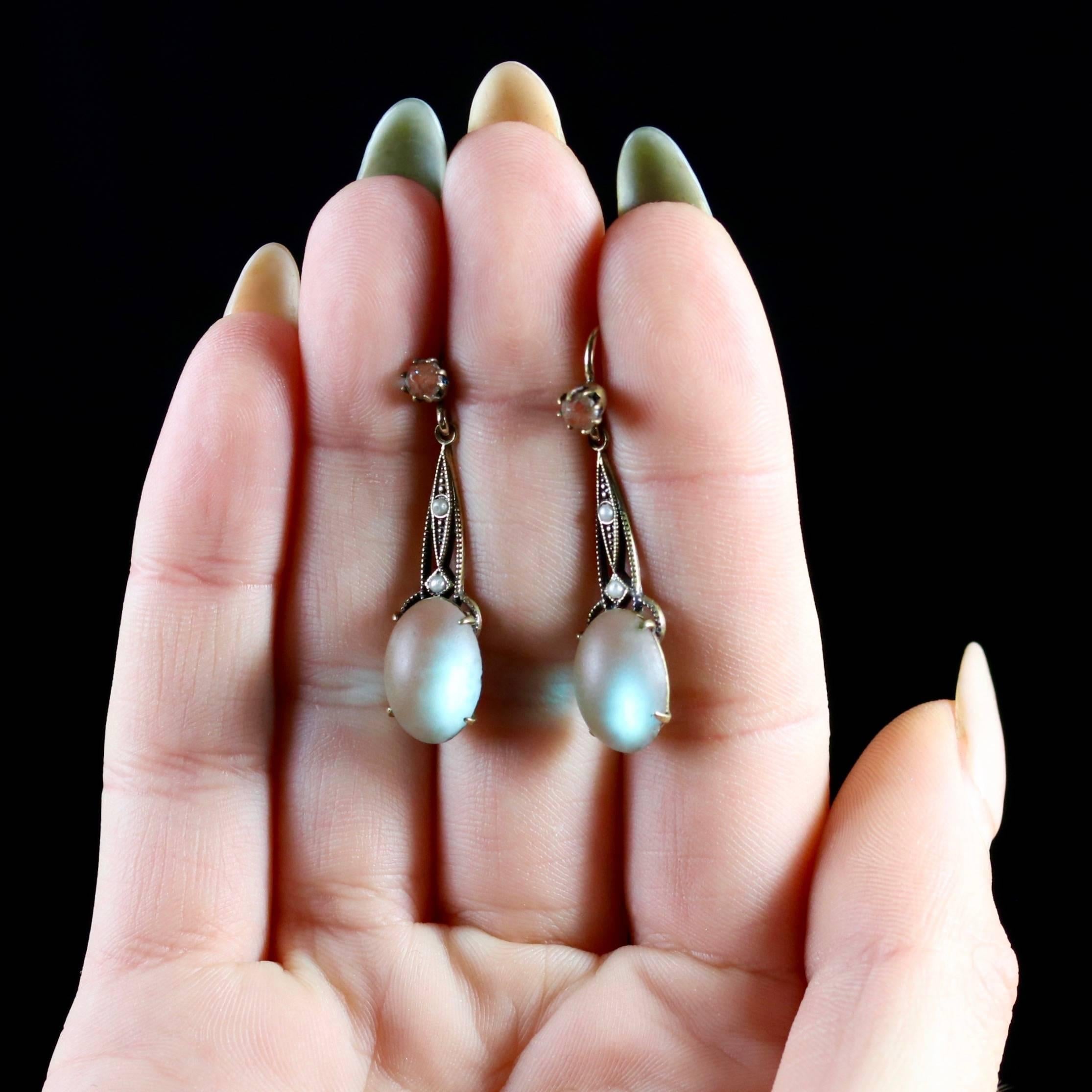 Antique Victorian Saphiret and Pearl Silver Gold Earrings, circa 1900 2