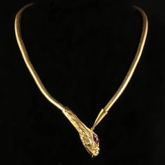 Georgian Serpent Necklace Collar 18 Carat Gold, circa 1800 Garnet Emerald