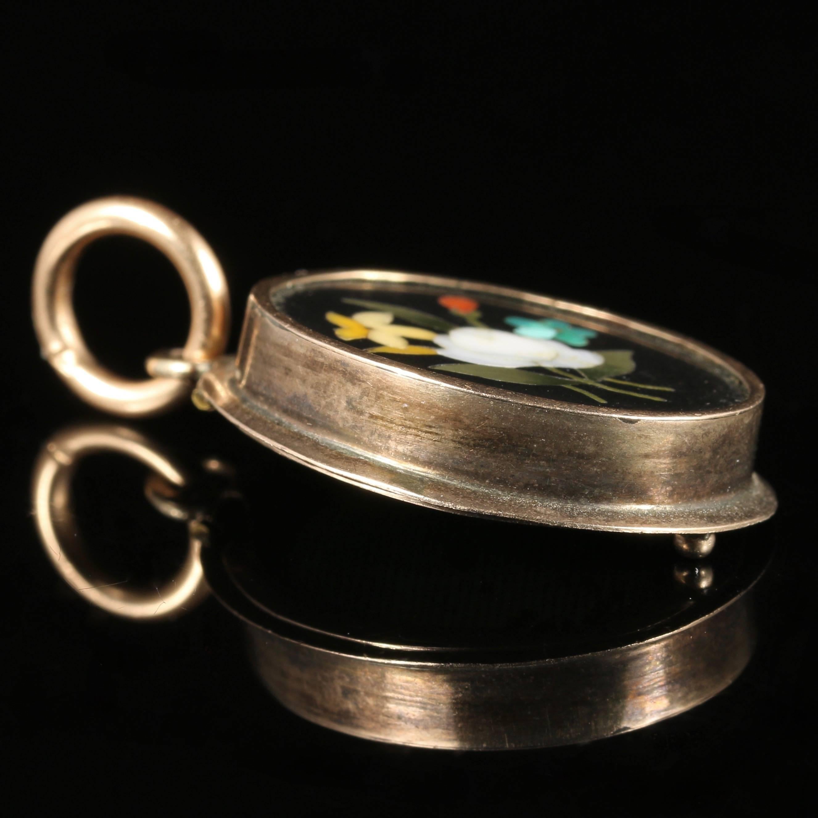 Women's Victorian Pietra Dura Gold Locket Pendant, circa 1900