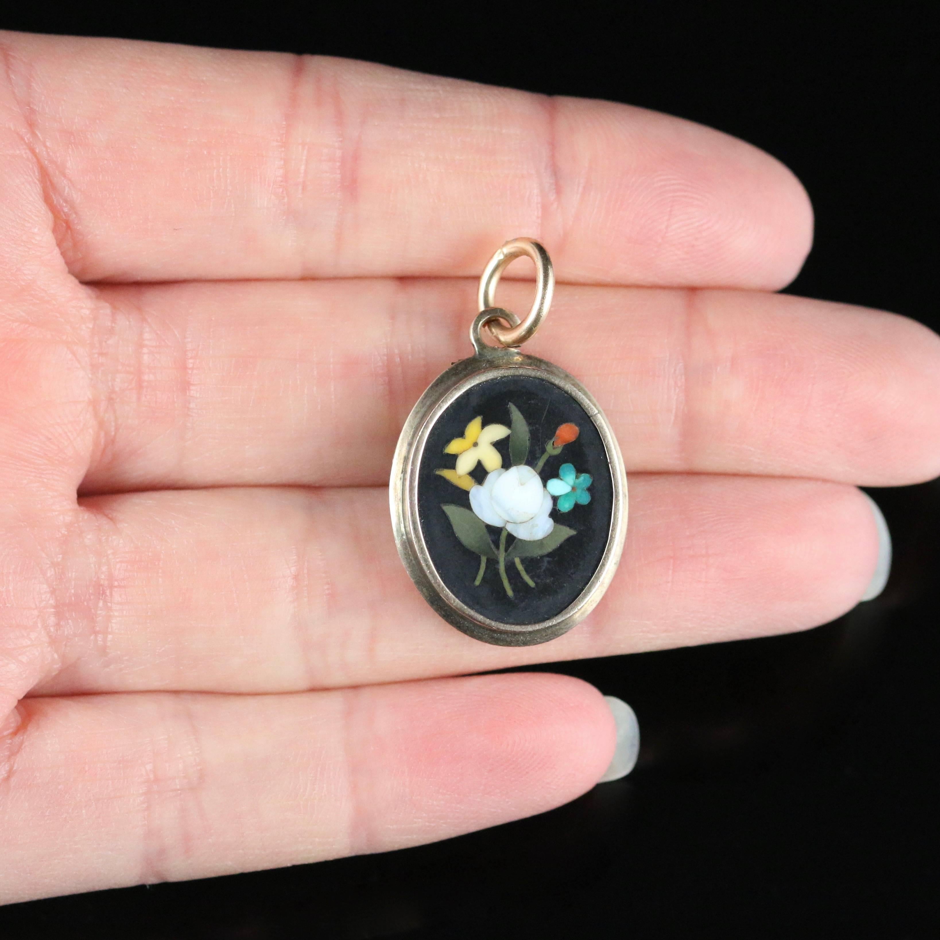 Victorian Pietra Dura Gold Locket Pendant, circa 1900 5