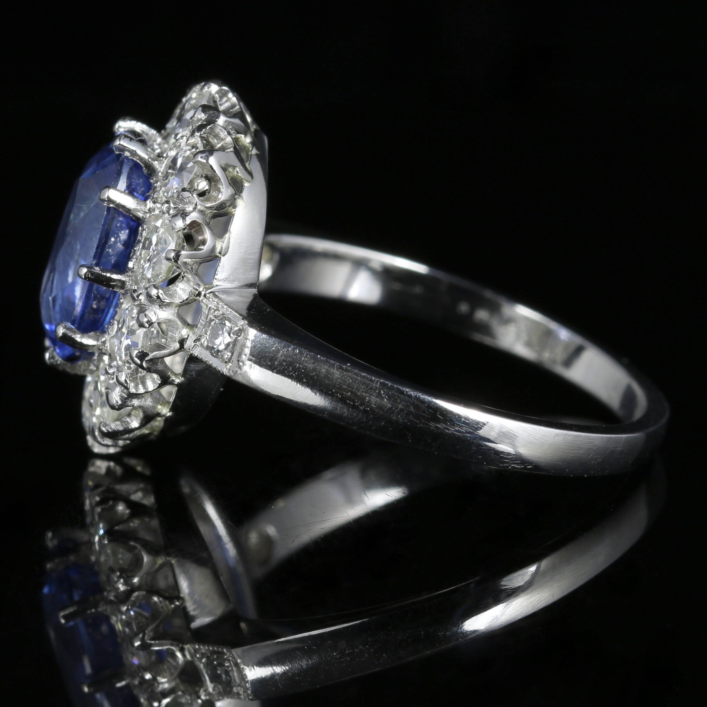 Antique Edwardian Natural Sapphire Diamond Ring Platinum Circa 1910 In Excellent Condition For Sale In Lancaster, Lancashire