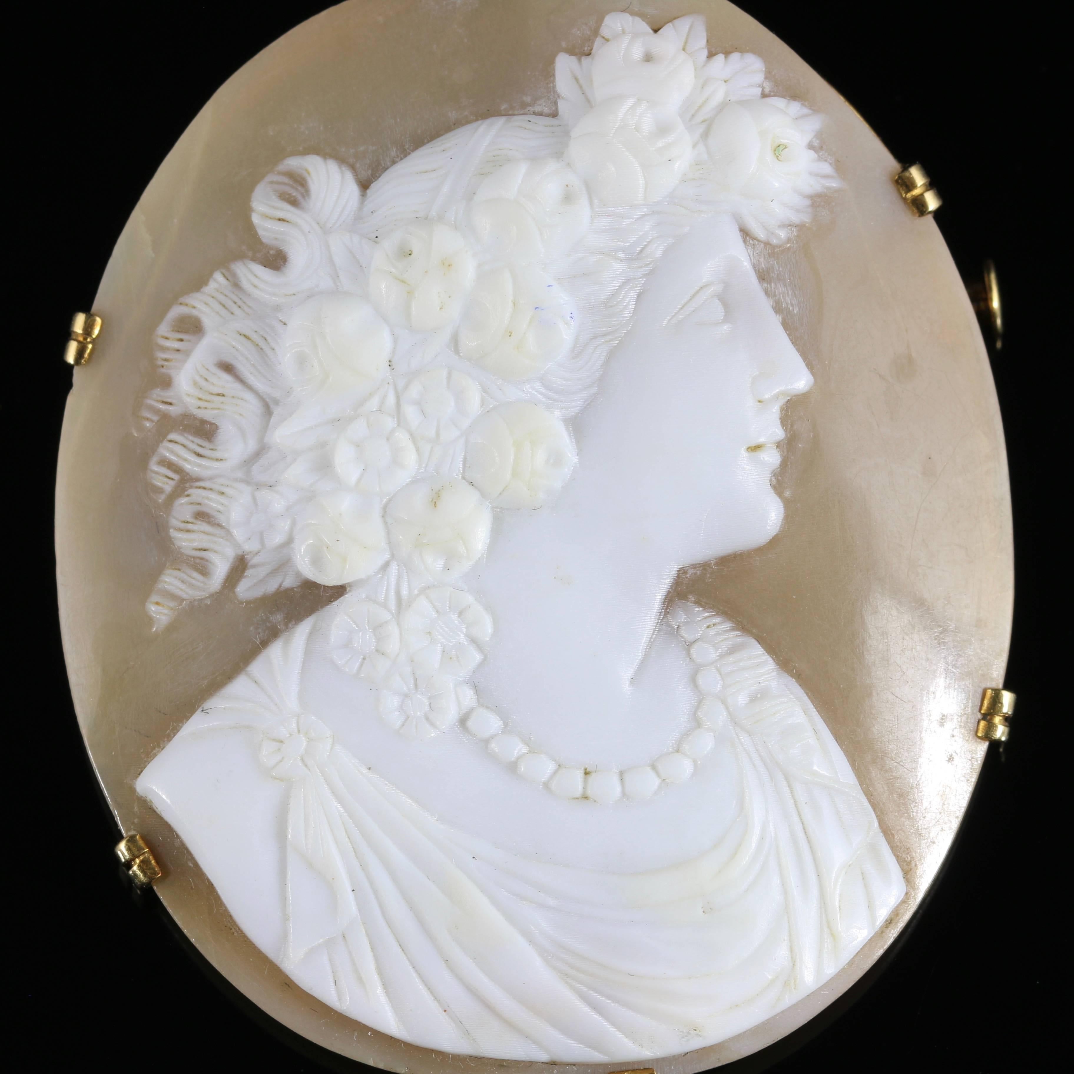 Antique Victorian Shell Cameo Brooch French circa 1880 18 Carat Gold In Excellent Condition For Sale In Lancaster, Lancashire