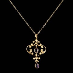Antique Victorian Amethyst Pendant and Chain 15 Carat Gold