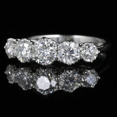 Antique Edwardian Five-Stone Diamond Ring Platinum 2.40 Carat of Diamonds
