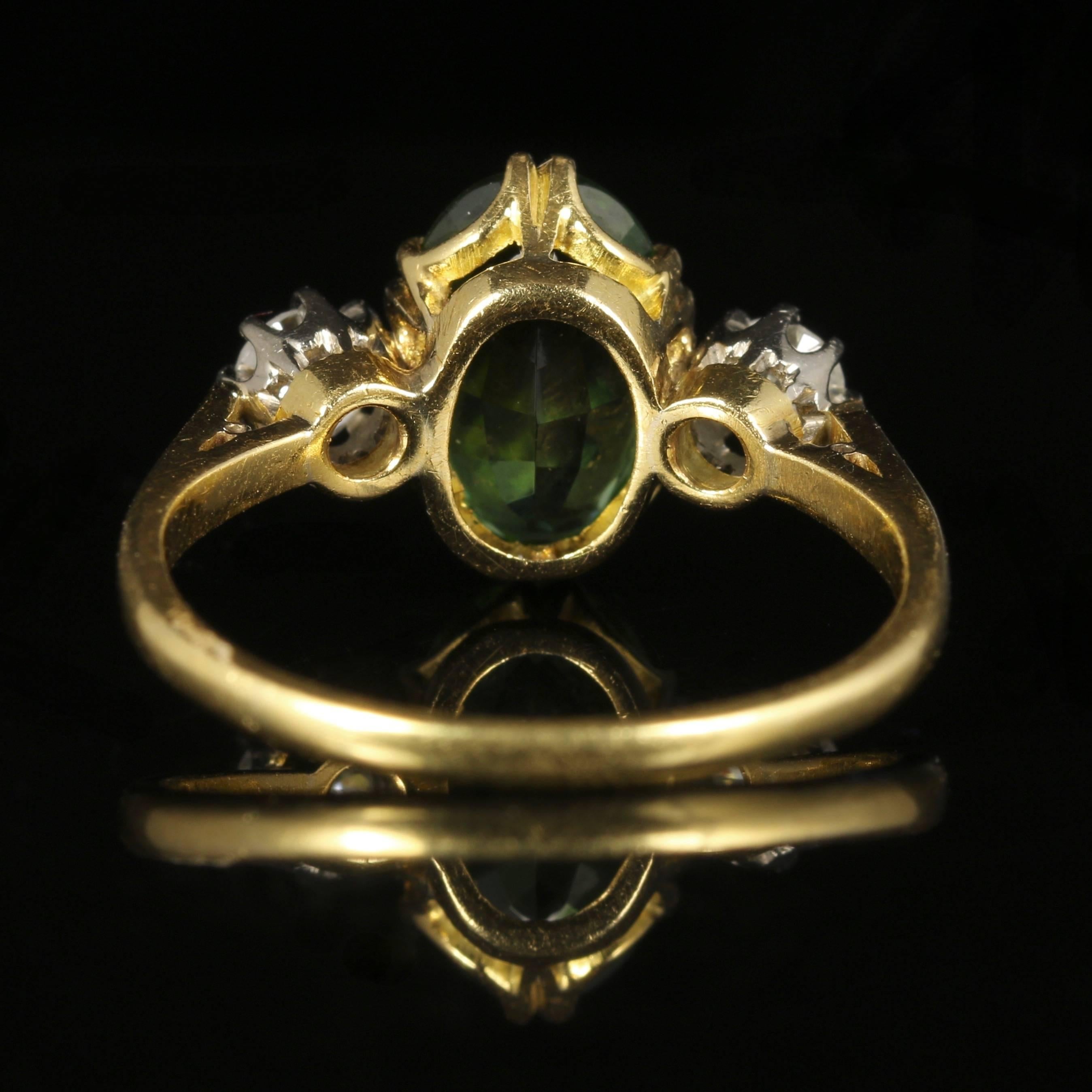 Antique Victorian Tourmaline Diamond Ring 18 Carat Gold In Excellent Condition In Lancaster, Lancashire