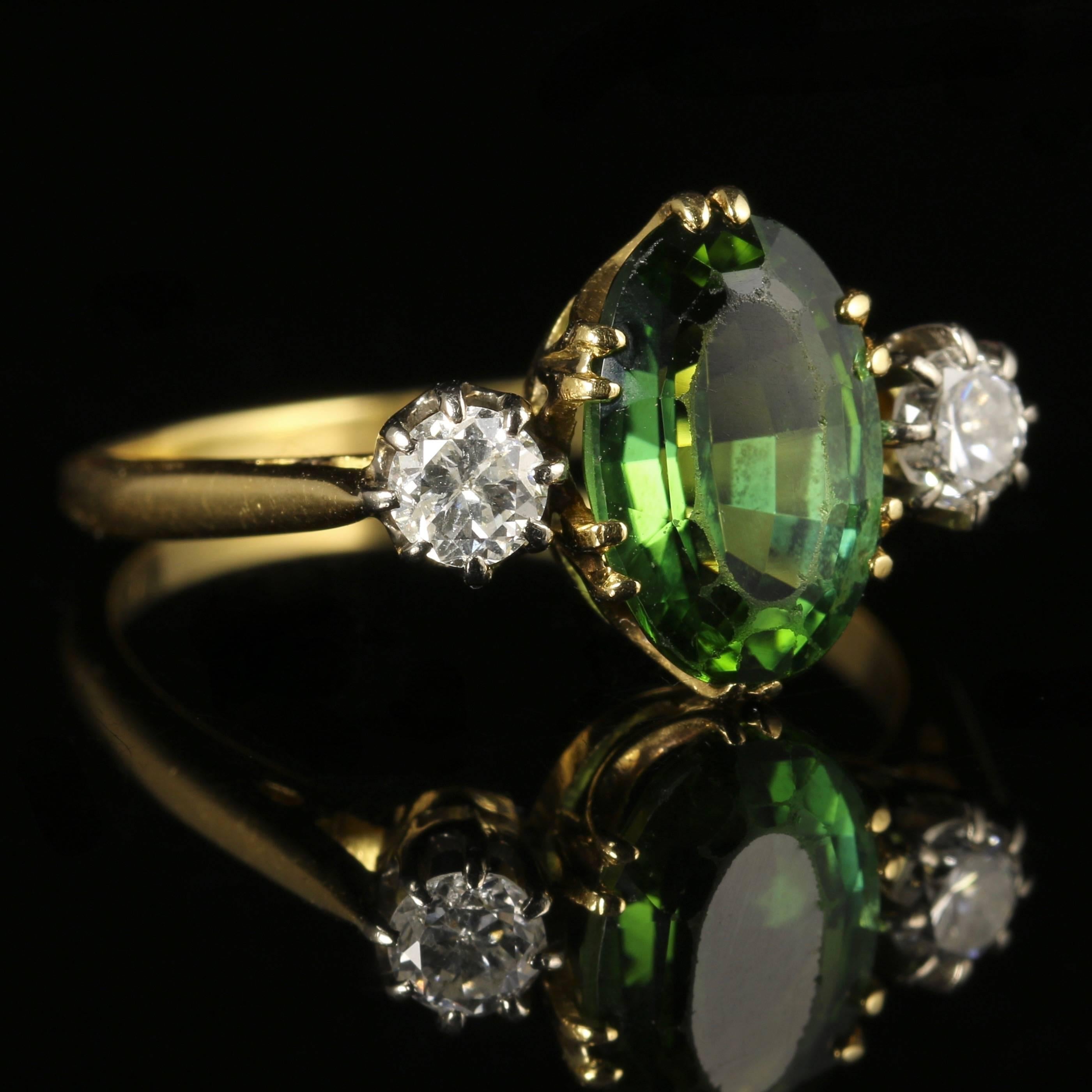 Women's Antique Victorian Tourmaline Diamond Ring 18 Carat Gold