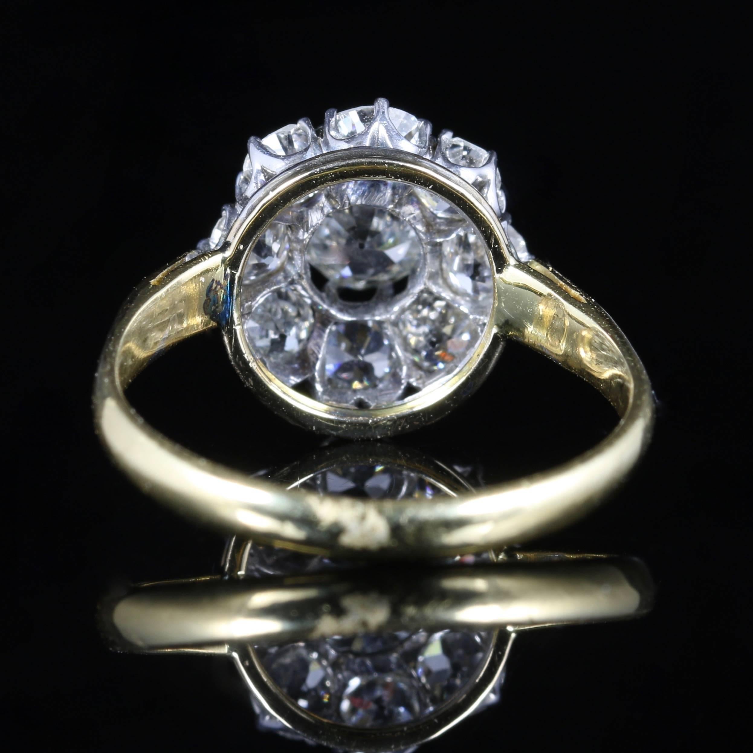 Antique Victorian Diamond Cluster Ring circa 1880 1.40 Carat of Diamonds In Excellent Condition In Lancaster, Lancashire