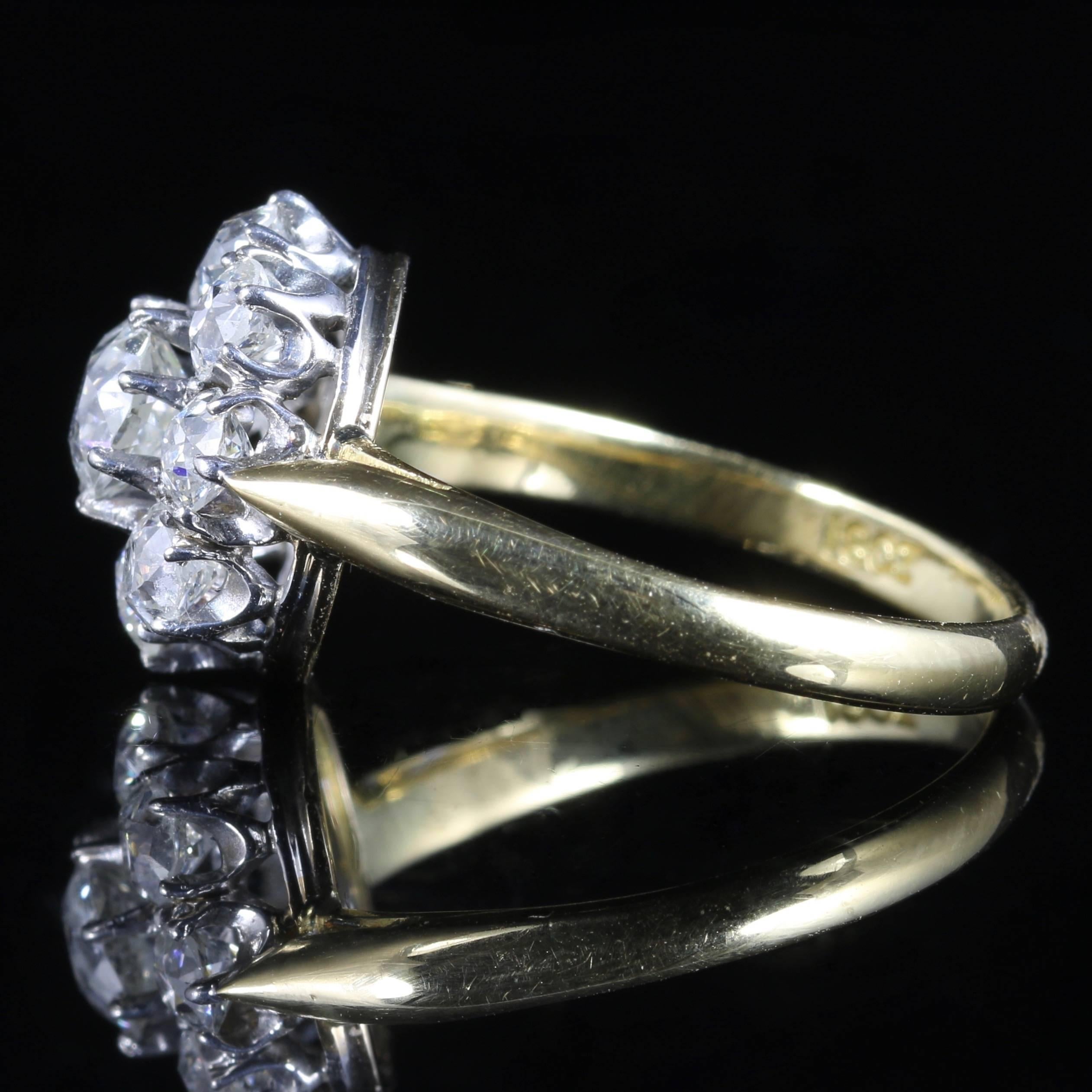Antique Victorian Diamond Cluster Ring circa 1880 1.40 Carat of Diamonds 1