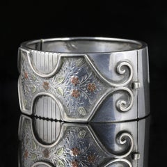 Antique Victorian Silver Gold Bangle Forget Me Not, circa 1880