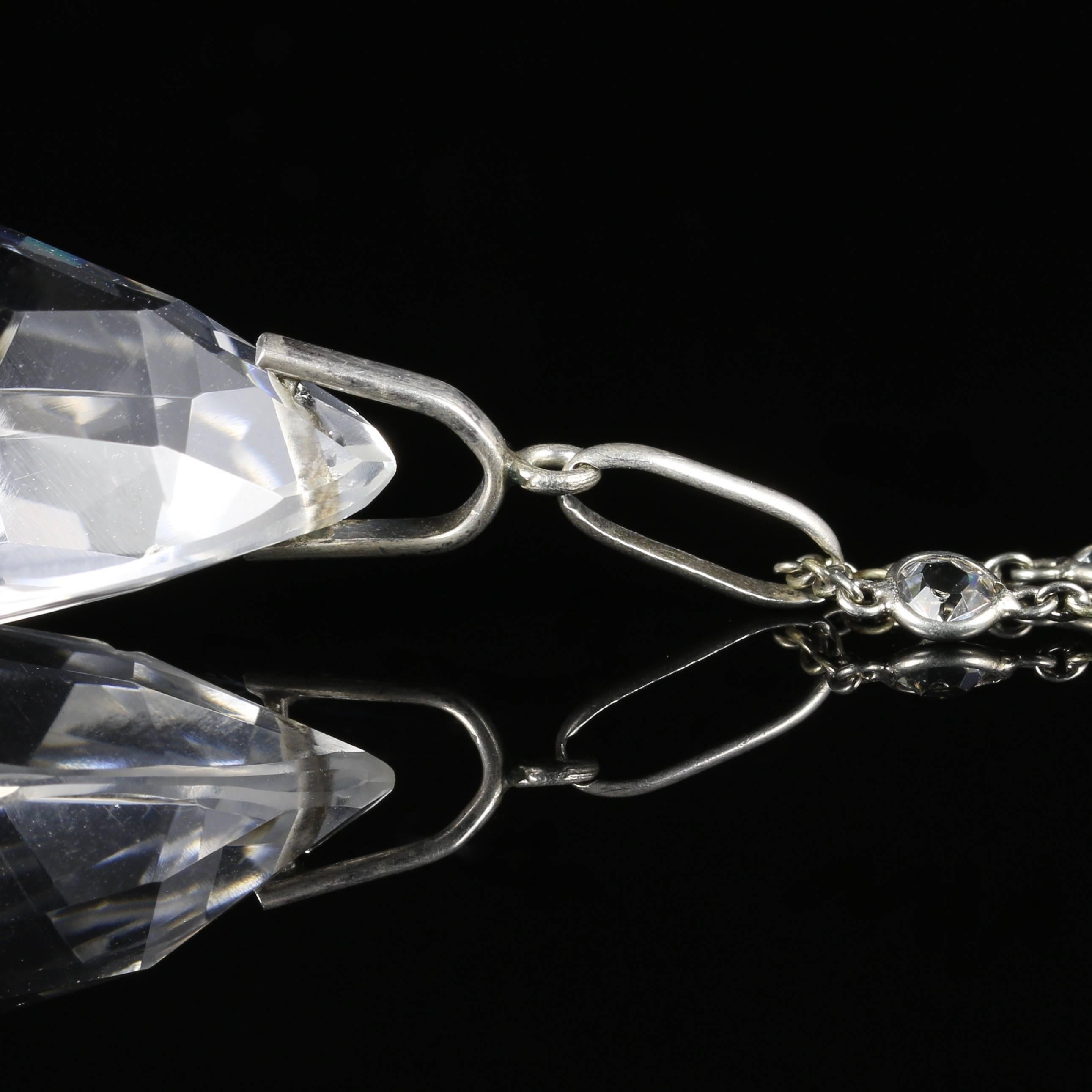 Art Deco Briolette Cut Rock Crystal Necklace Platinon 2