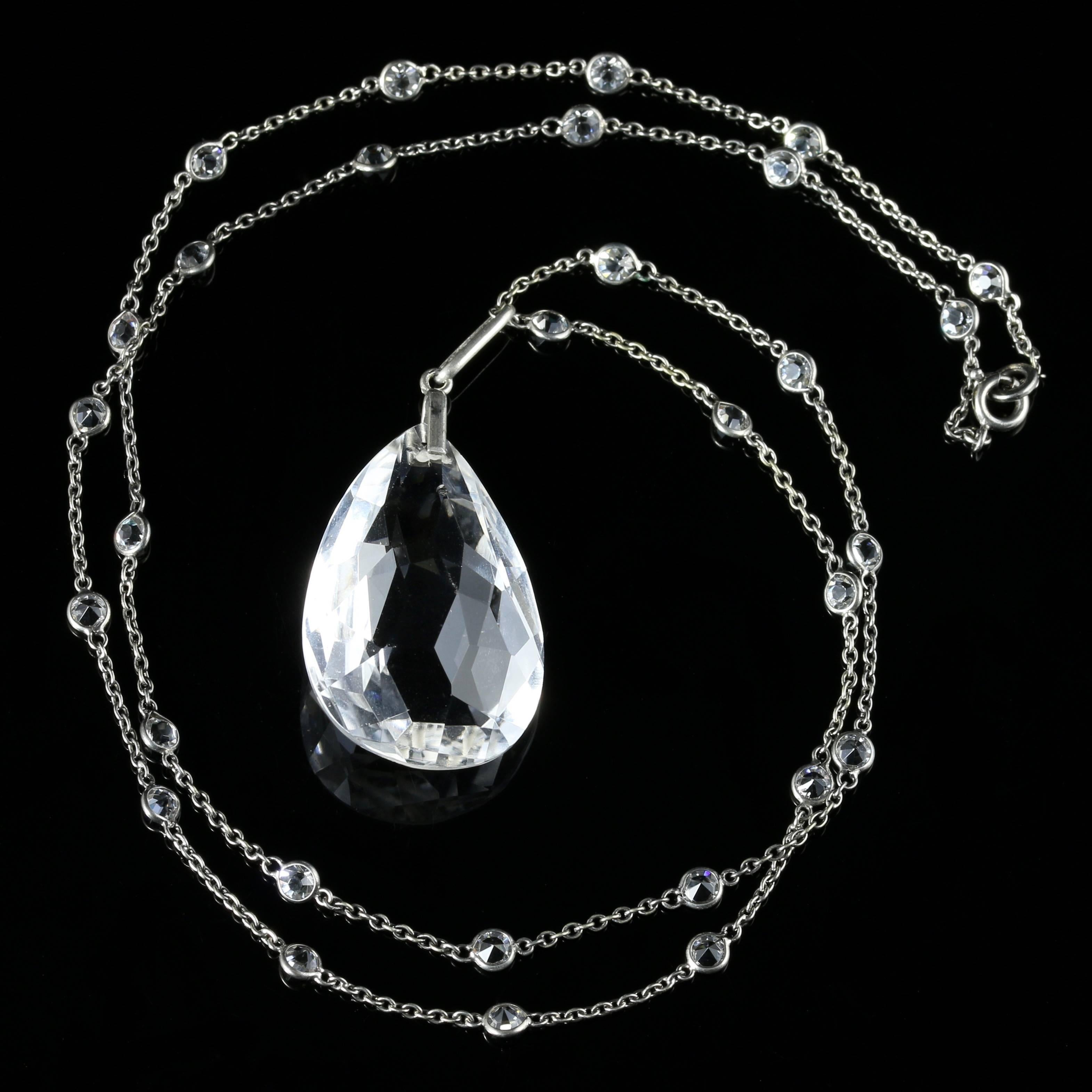 Art Deco Briolette Cut Rock Crystal Necklace Platinon 5