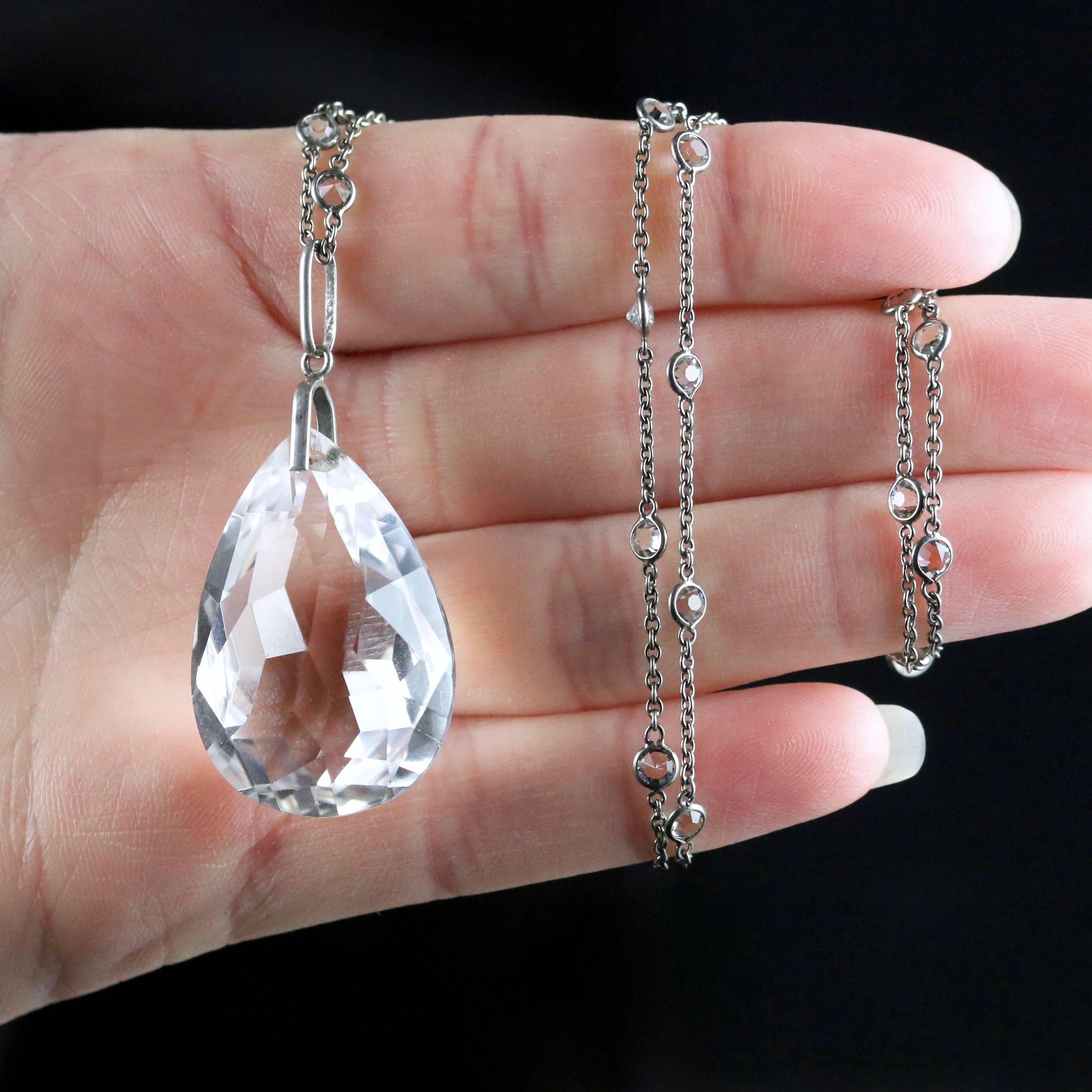 Art Deco Briolette Cut Rock Crystal Necklace Platinon 6