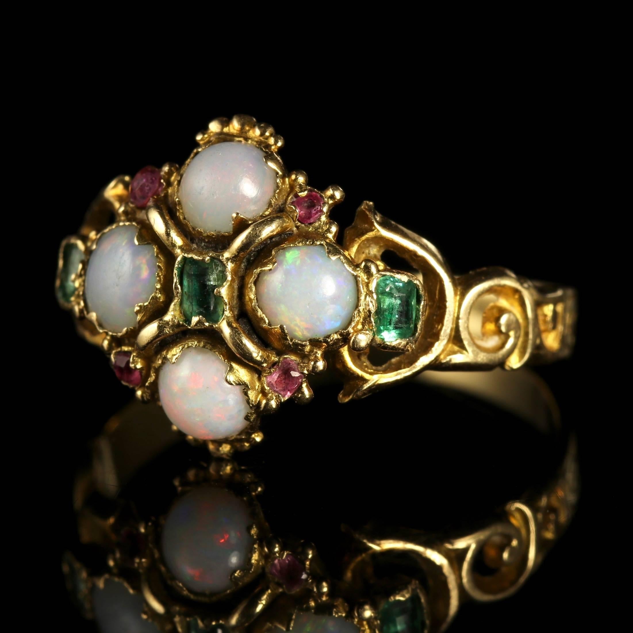 Antique Georgian Opal Emerald Ruby 18 Carat Gold Ring, circa 1790 1