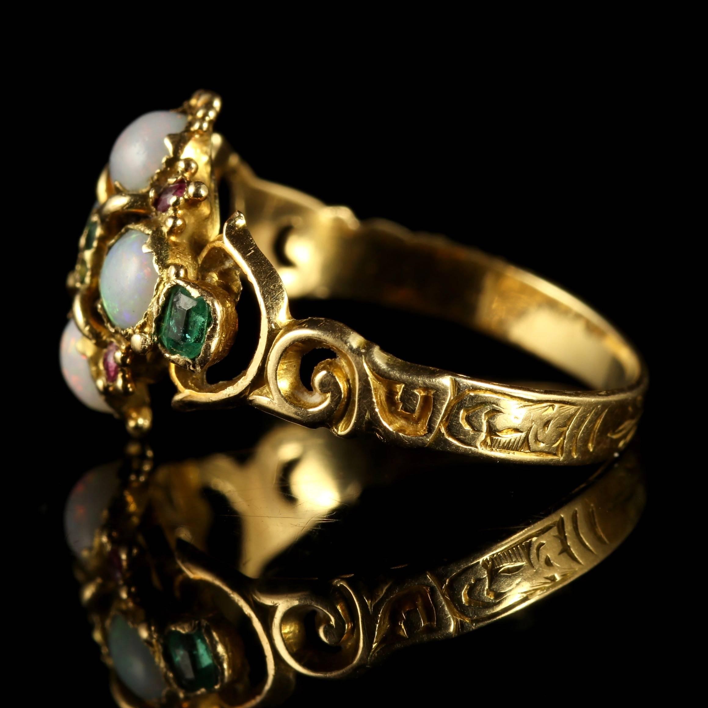 Antique Georgian Opal Emerald Ruby 18 Carat Gold Ring, circa 1790 2