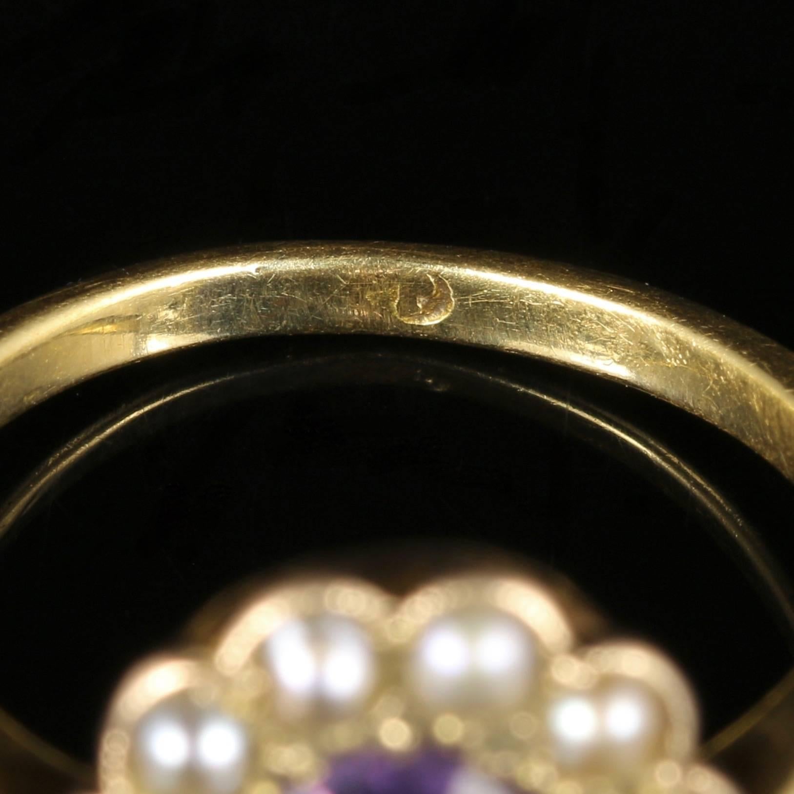 Antique Victorian Amethyst Pearl Cluster Ring 18 Carat Gold 2
