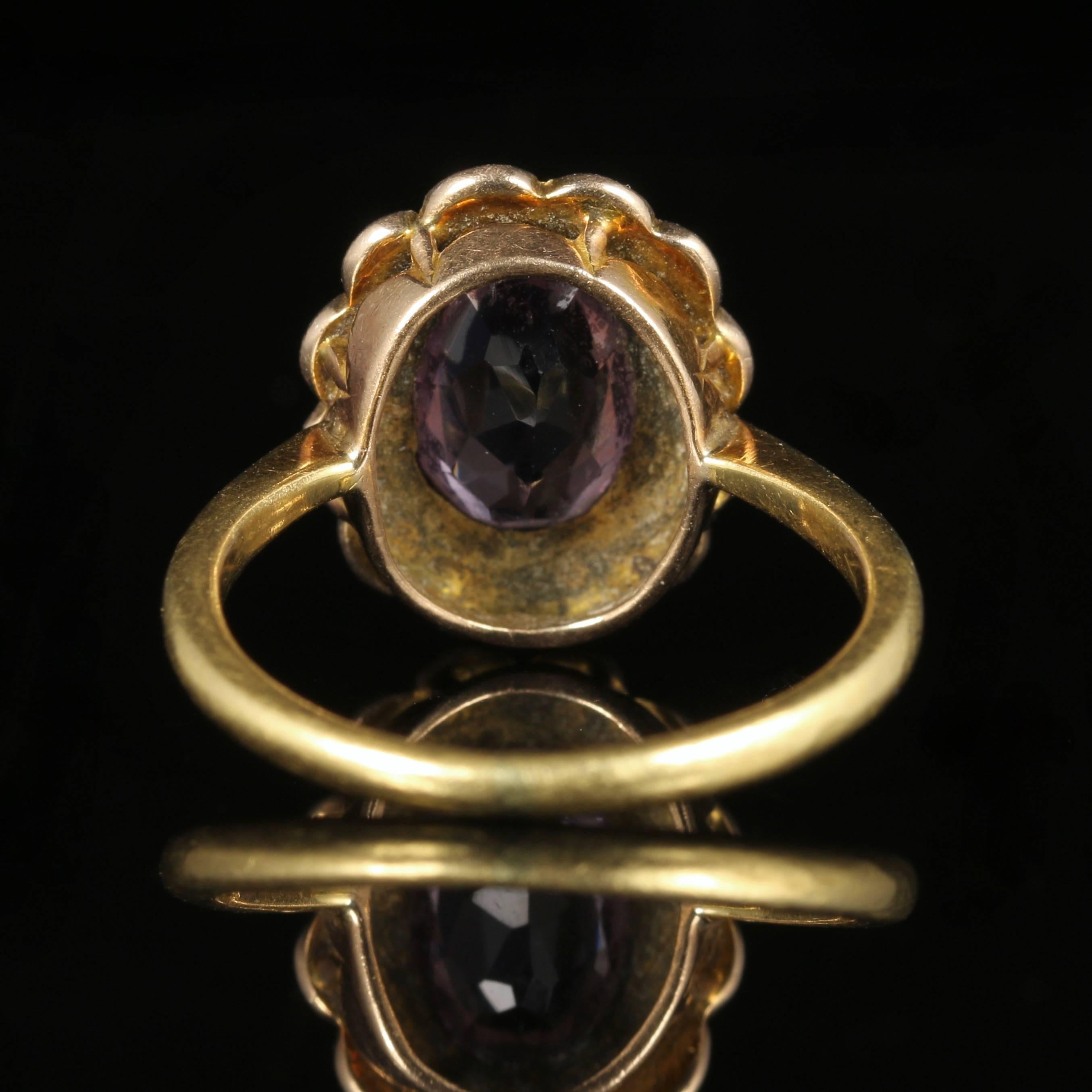 Antique Victorian Amethyst Pearl Cluster Ring 18 Carat Gold In Excellent Condition In Lancaster, Lancashire