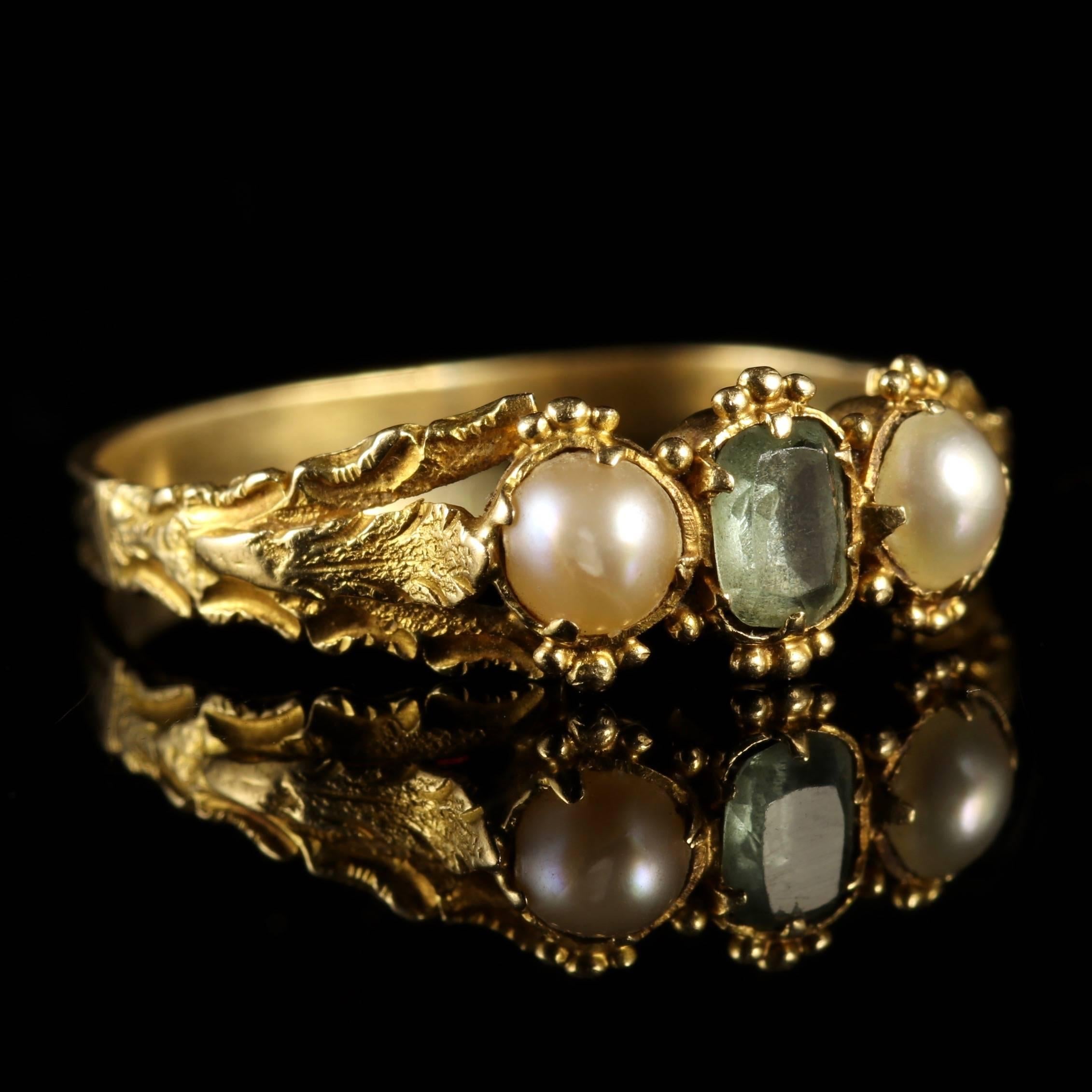 Antique Georgian Tourmaline and Pearl Trilogy Ring, circa 18th Century In Excellent Condition In Lancaster, Lancashire