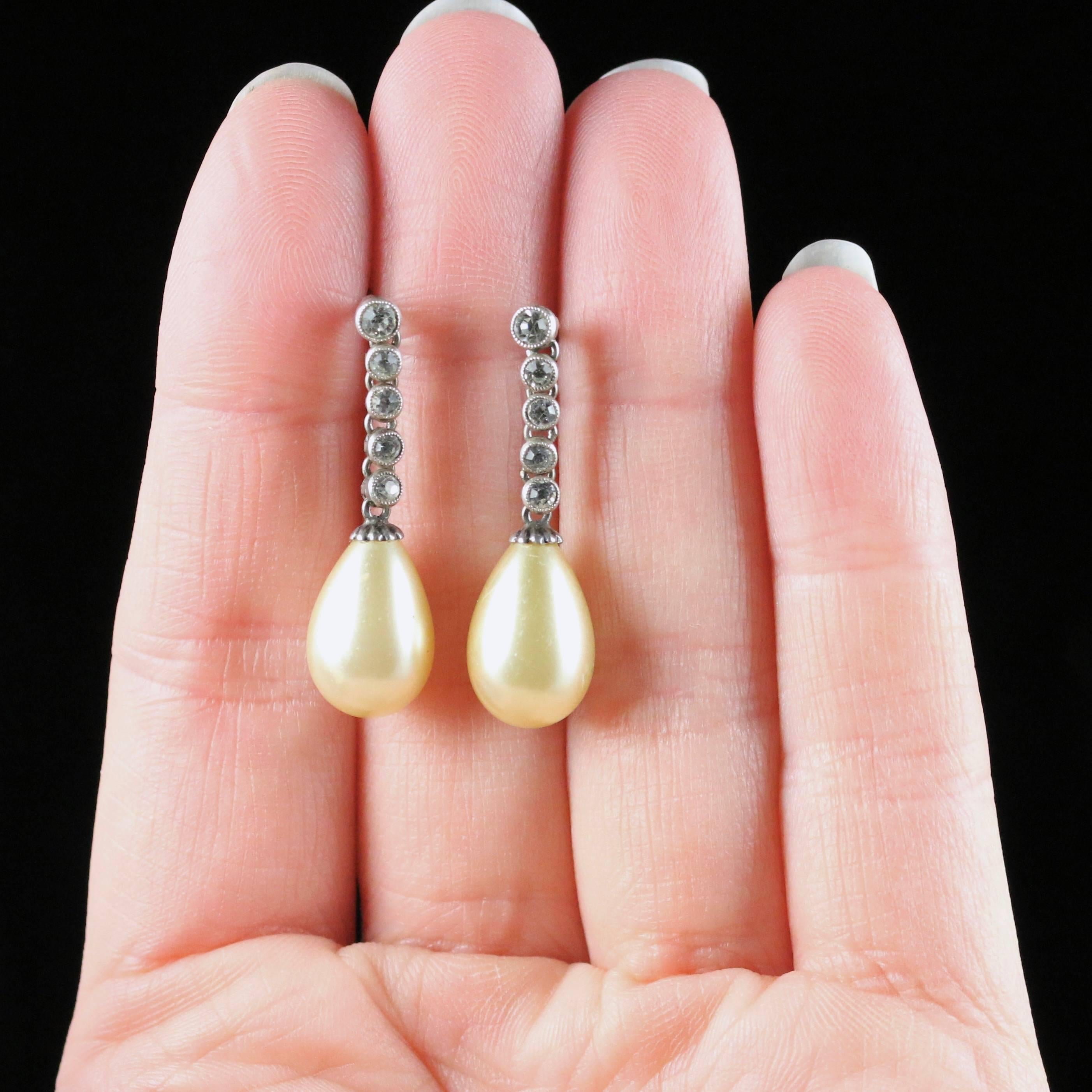 Antique Art Deco Long Silver Paste Pearl Earrings 2