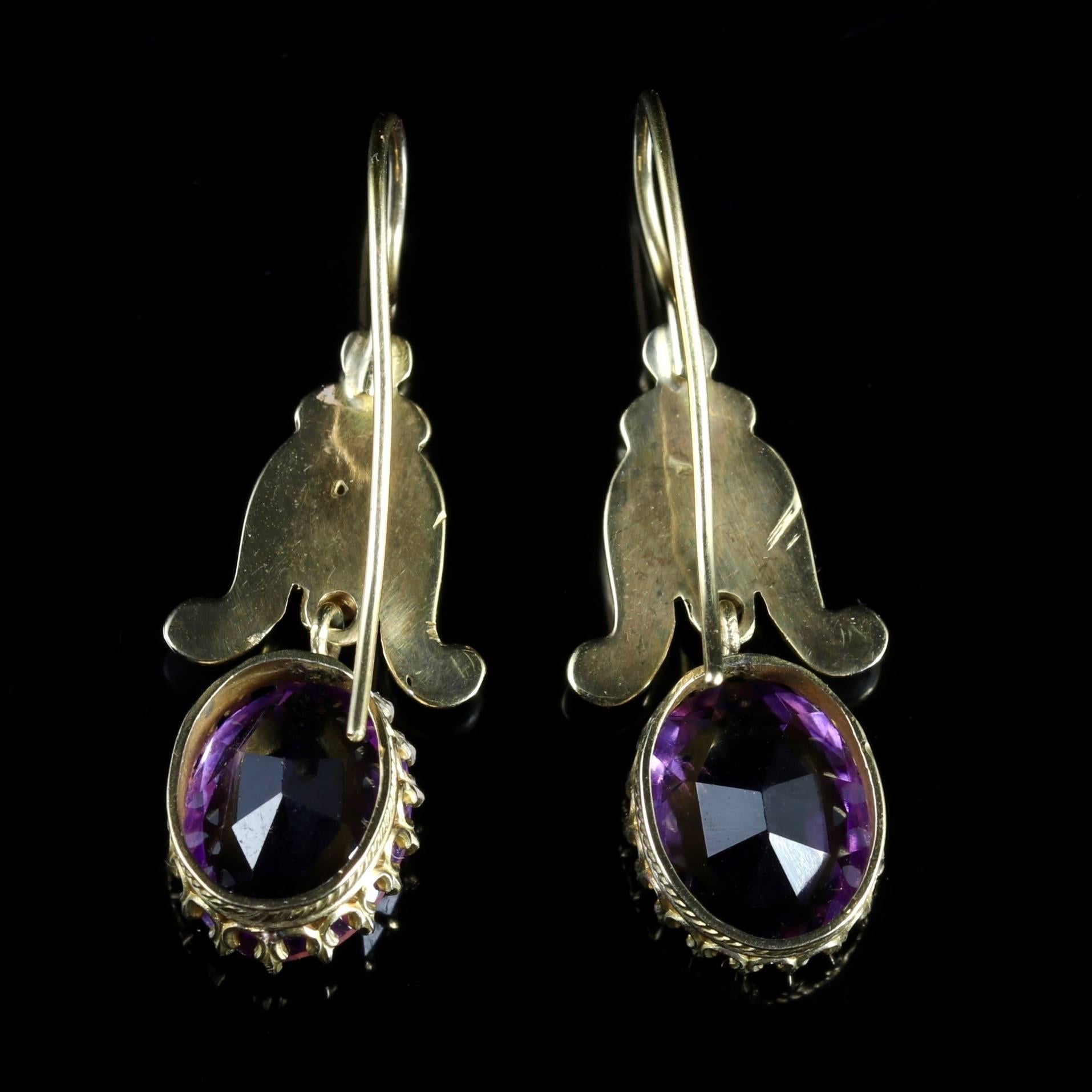 Antique Victorian Amethyst White Enamel Earring 18 Carat Gold In Excellent Condition For Sale In Lancaster, Lancashire