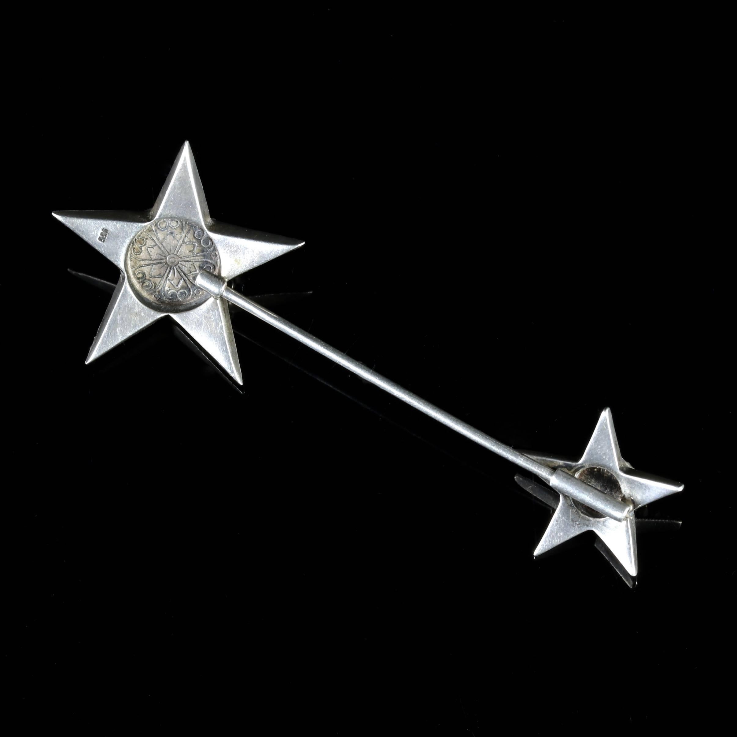 This fabulous Sterling Silver Star Jabot Paste pin is extremely collectable, Circa 1900.

Jabot pins were originally used to decorate, or fasten a dangling ruffle known as a jabot worn by men on the front of shirts and women on the front of dresses