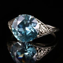 Antique Edwardian Blue Zircon Platinum Ring