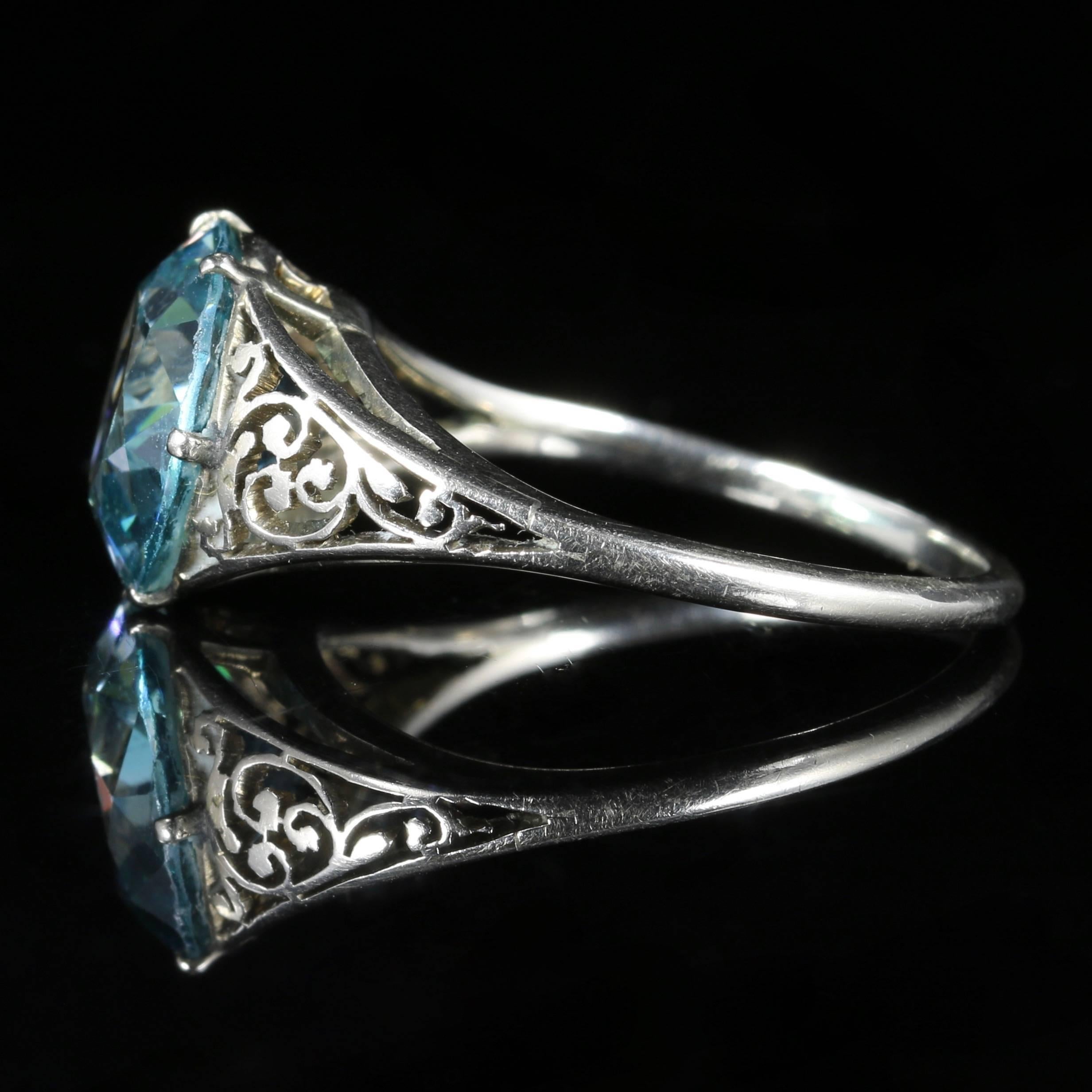 Women's Antique Edwardian Blue Zircon Platinum Ring For Sale