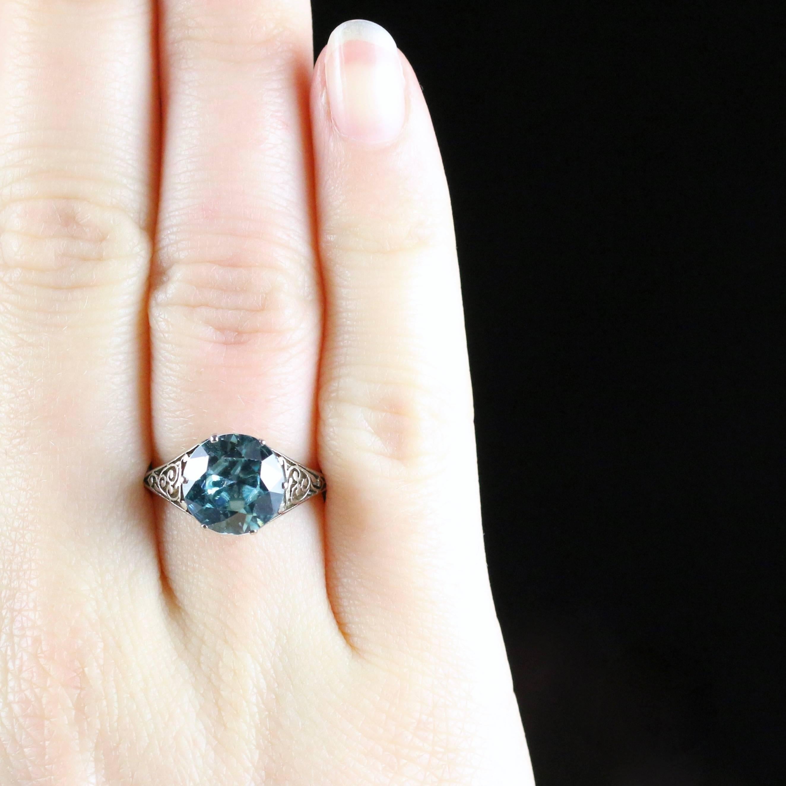 Antique Edwardian Blue Zircon Platinum Ring For Sale 2