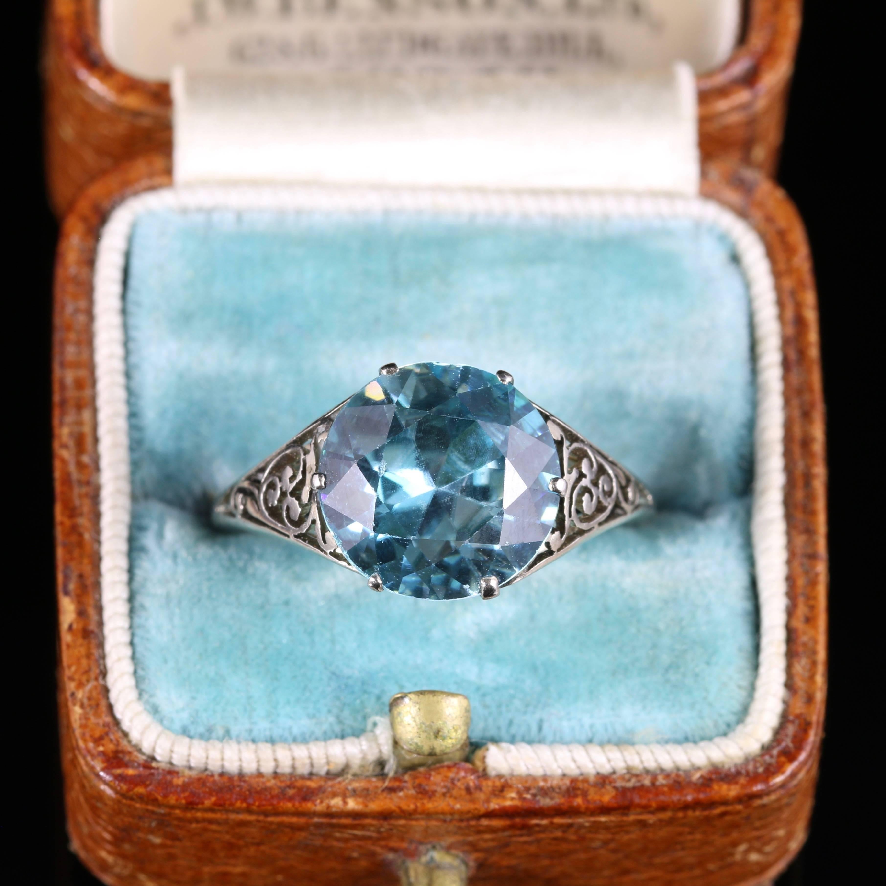 Antique Edwardian Blue Zircon Platinum Ring For Sale 1