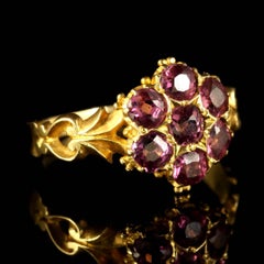 Antique Victorian Almandine Garnet Cluster Ring 18 Carat Gold