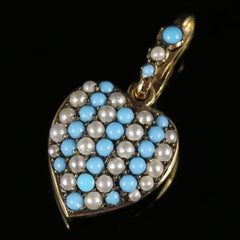 Antique Victorian Turquoise Pearl Heart Pendant, circa 1880