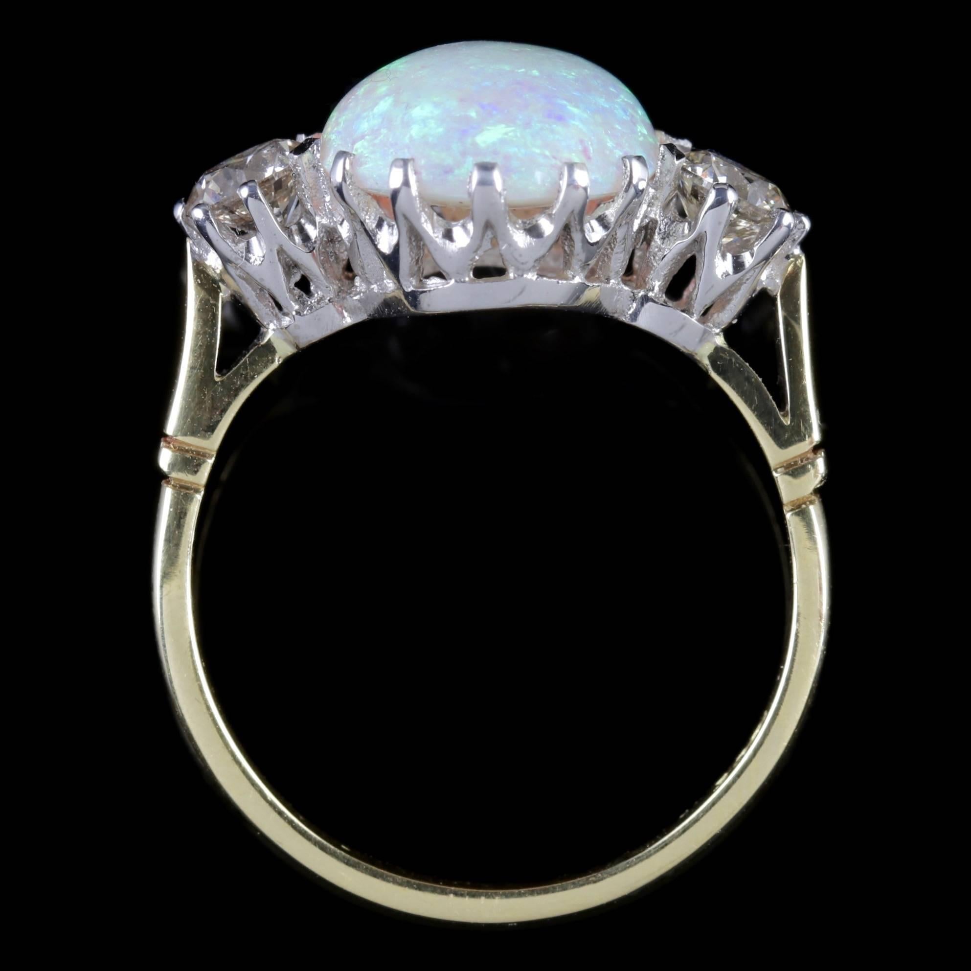 Antique Victorian Opal Diamond Ring 15 Carat Gold Natural Opal, circa 1900 3