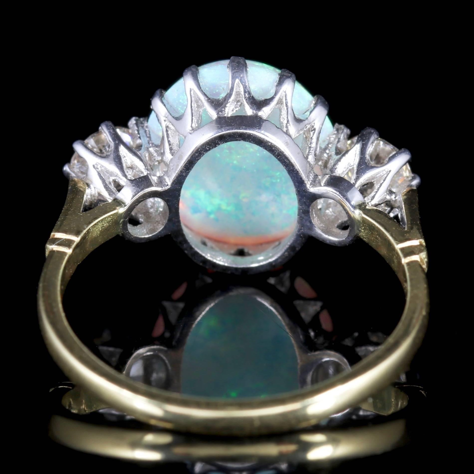 Women's Antique Victorian Opal Diamond Ring 15 Carat Gold Natural Opal, circa 1900