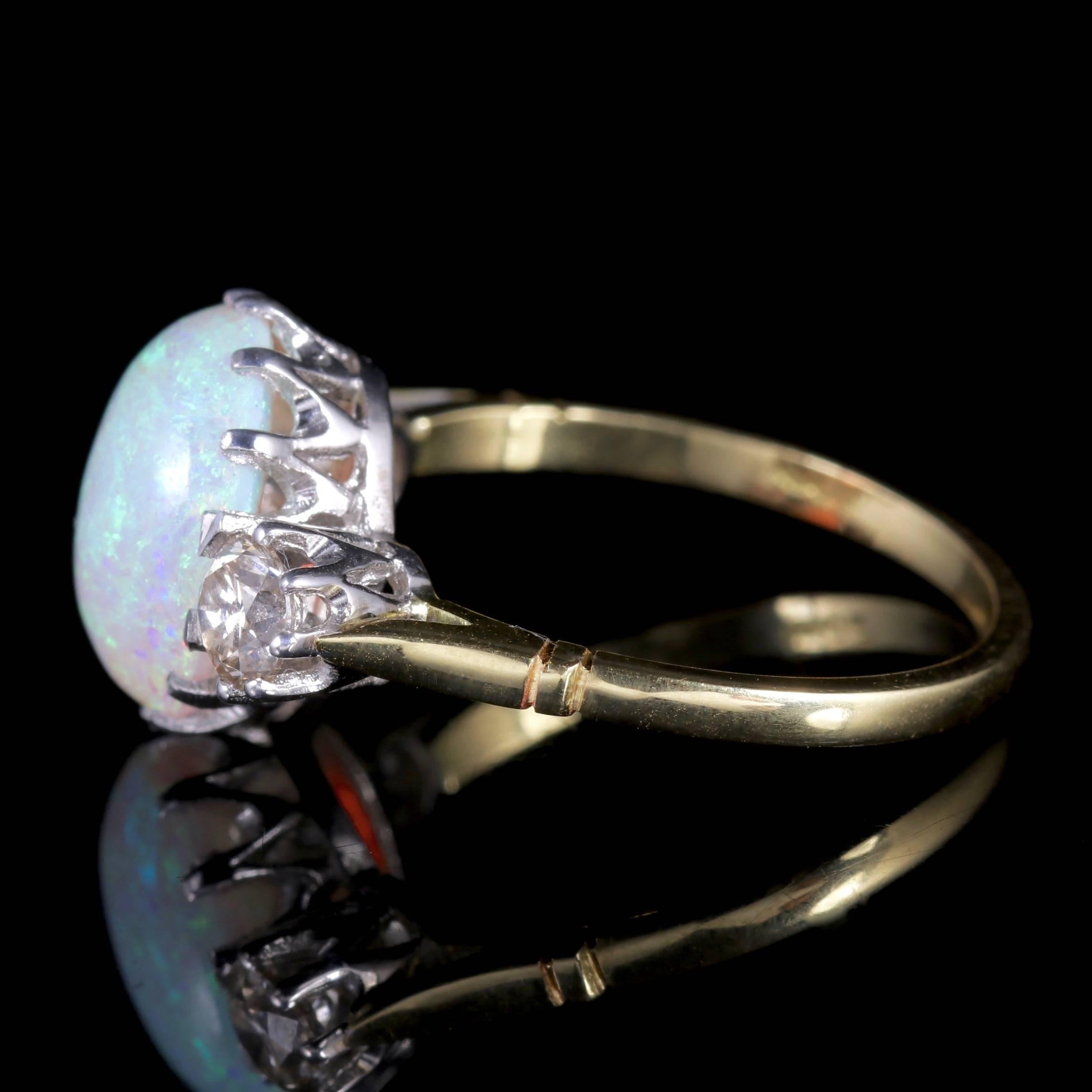 Antique Victorian Opal Diamond Ring 15 Carat Gold Natural Opal, circa 1900 In Excellent Condition In Lancaster, Lancashire
