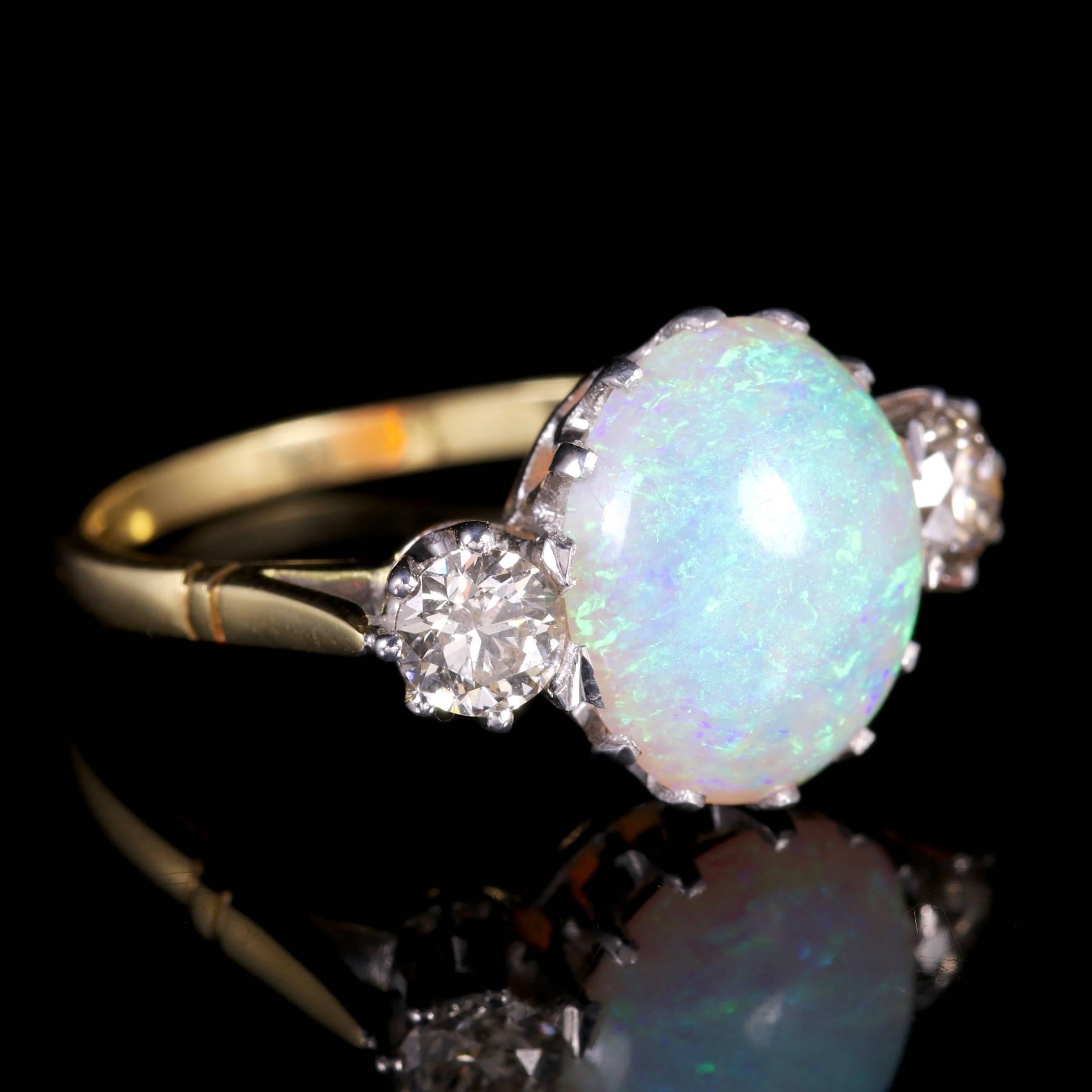 Antique Victorian Opal Diamond Ring 15 Carat Gold Natural Opal, circa 1900 1