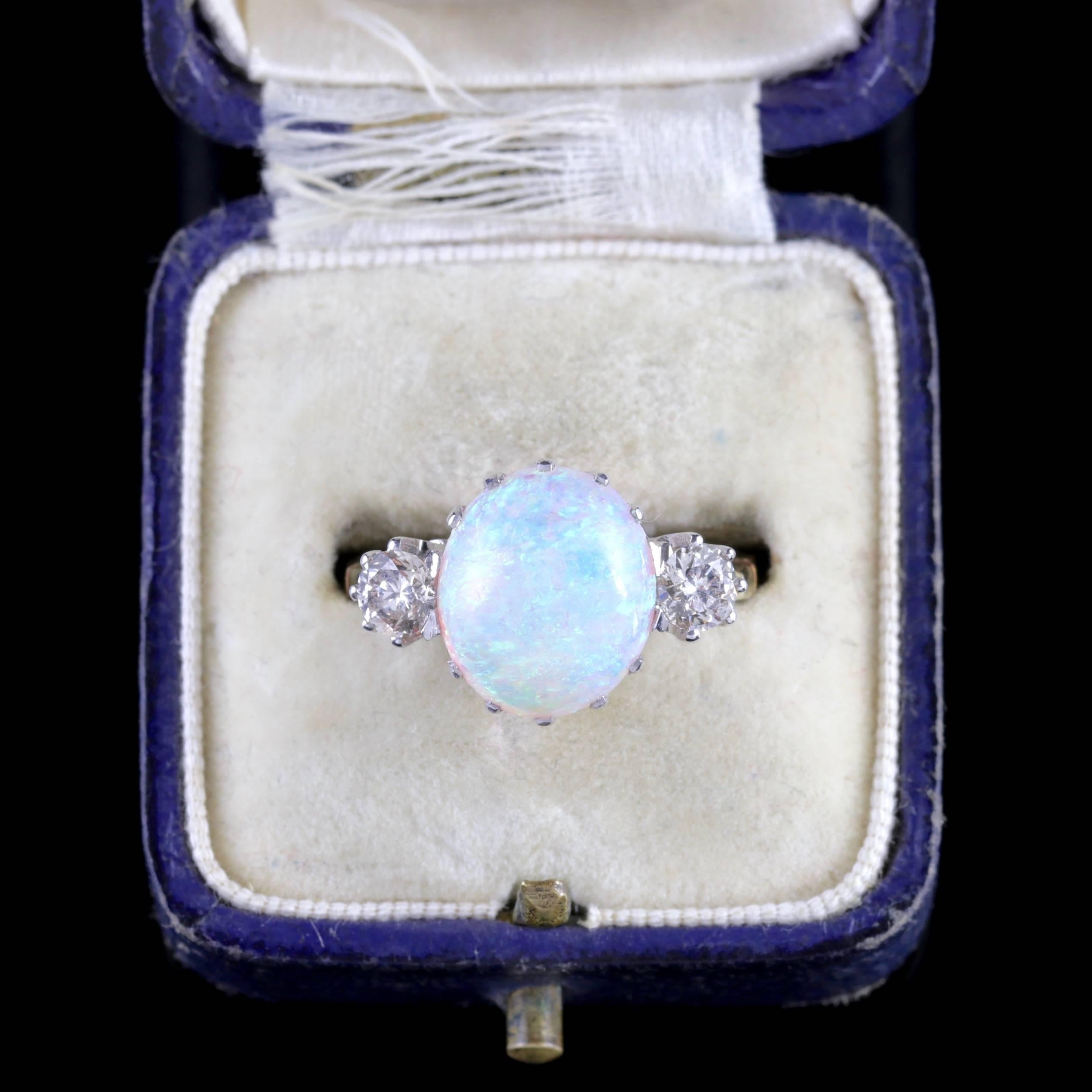 Antique Victorian Opal Diamond Ring 15 Carat Gold Natural Opal, circa 1900 4